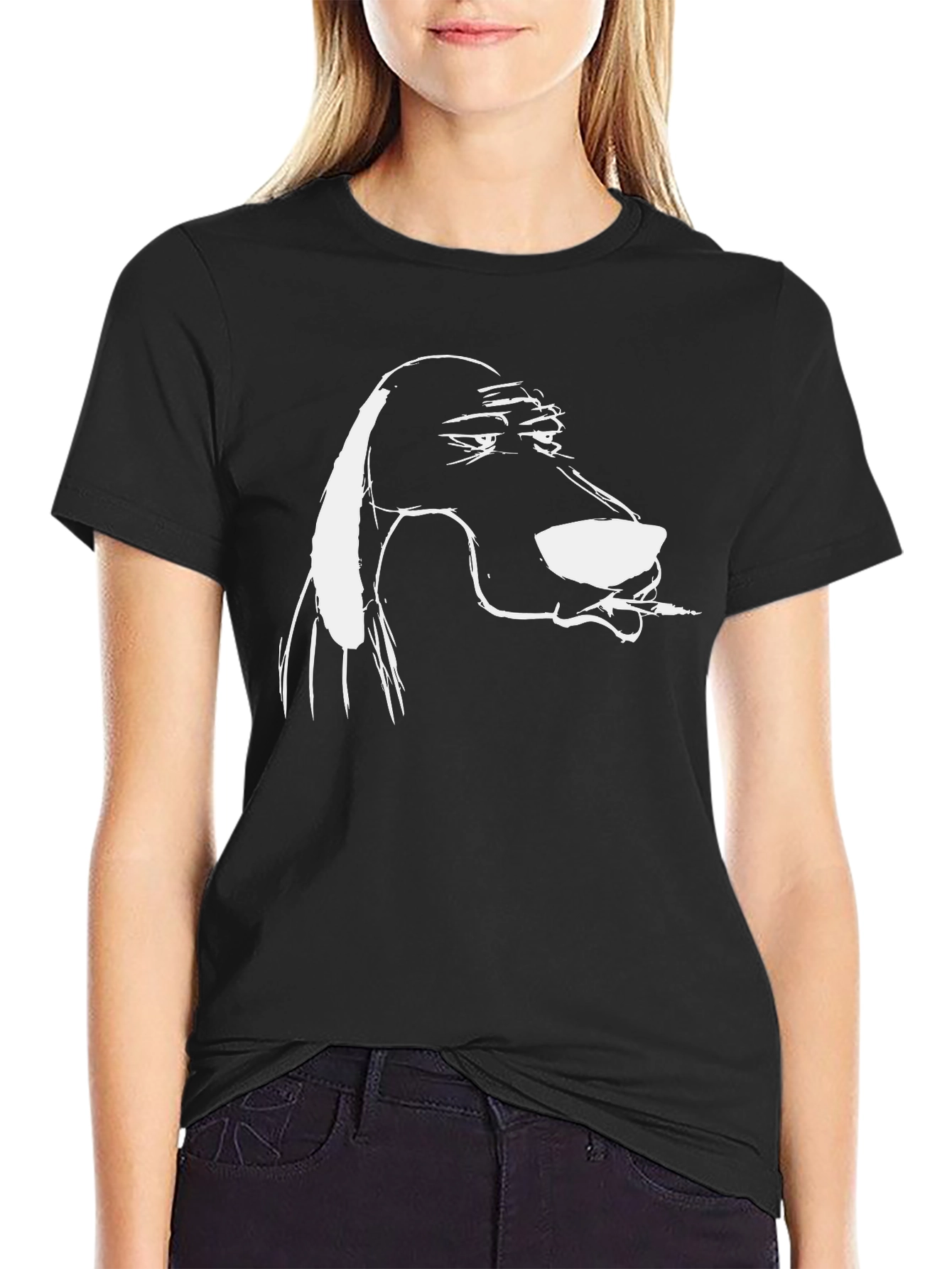 Cool Dog Cartoon Tee - Black Cotton Blend
