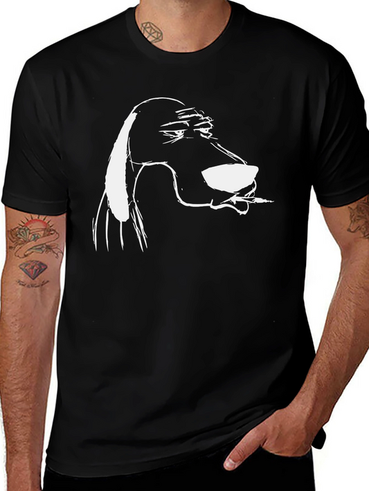 Cool Dog Cartoon Tee - Black Cotton Blend