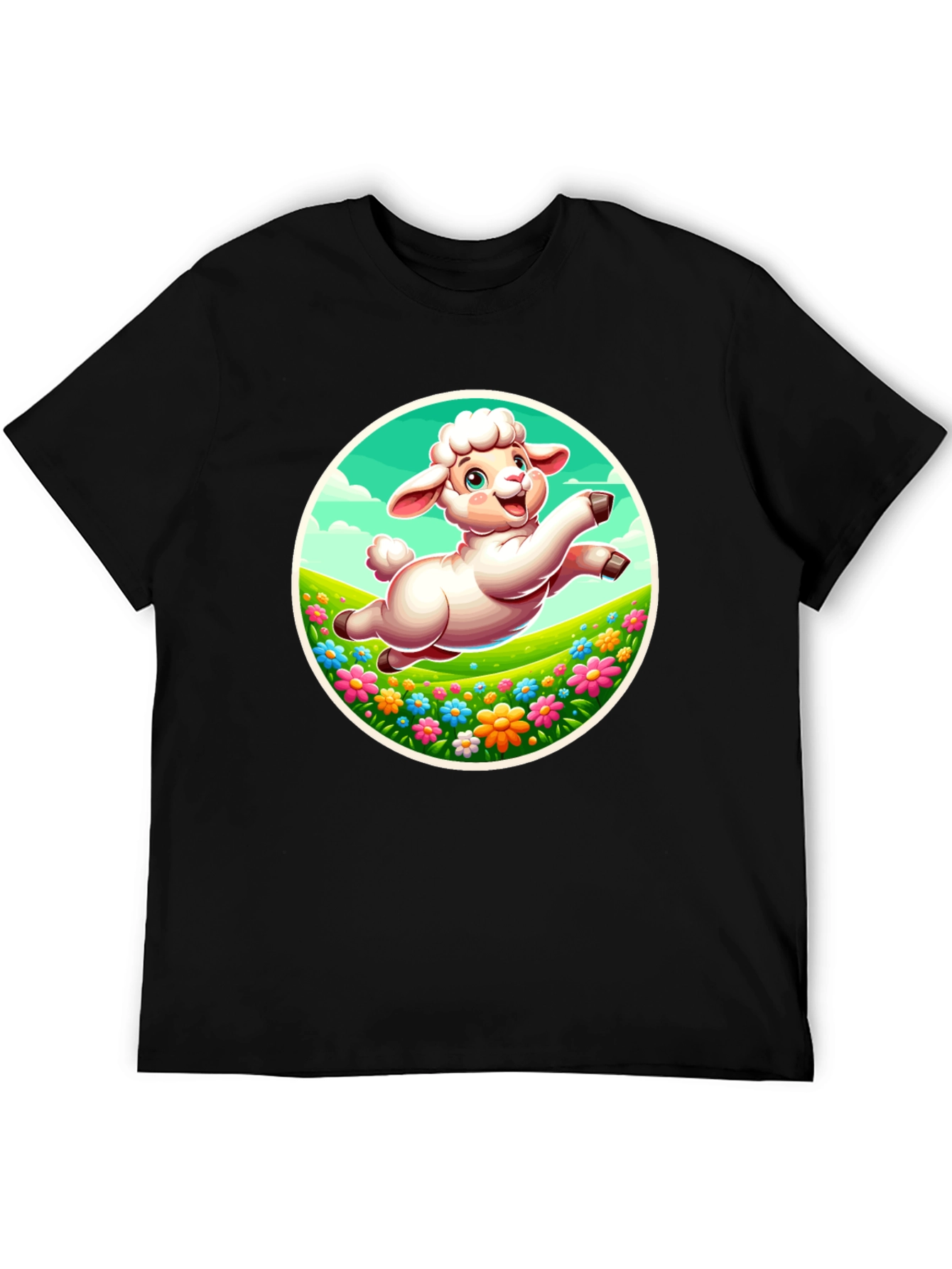 Cute Lamb Graphic Tee - Black Cotton Comfort