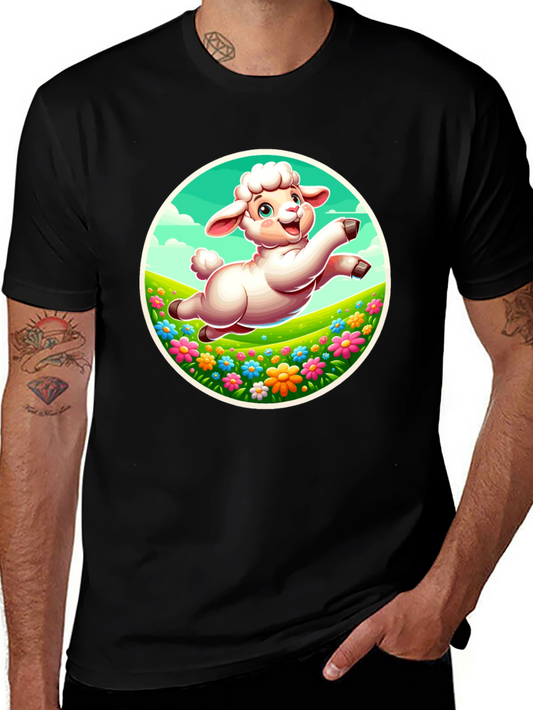 Cute Lamb Graphic Tee - Black Cotton Comfort
