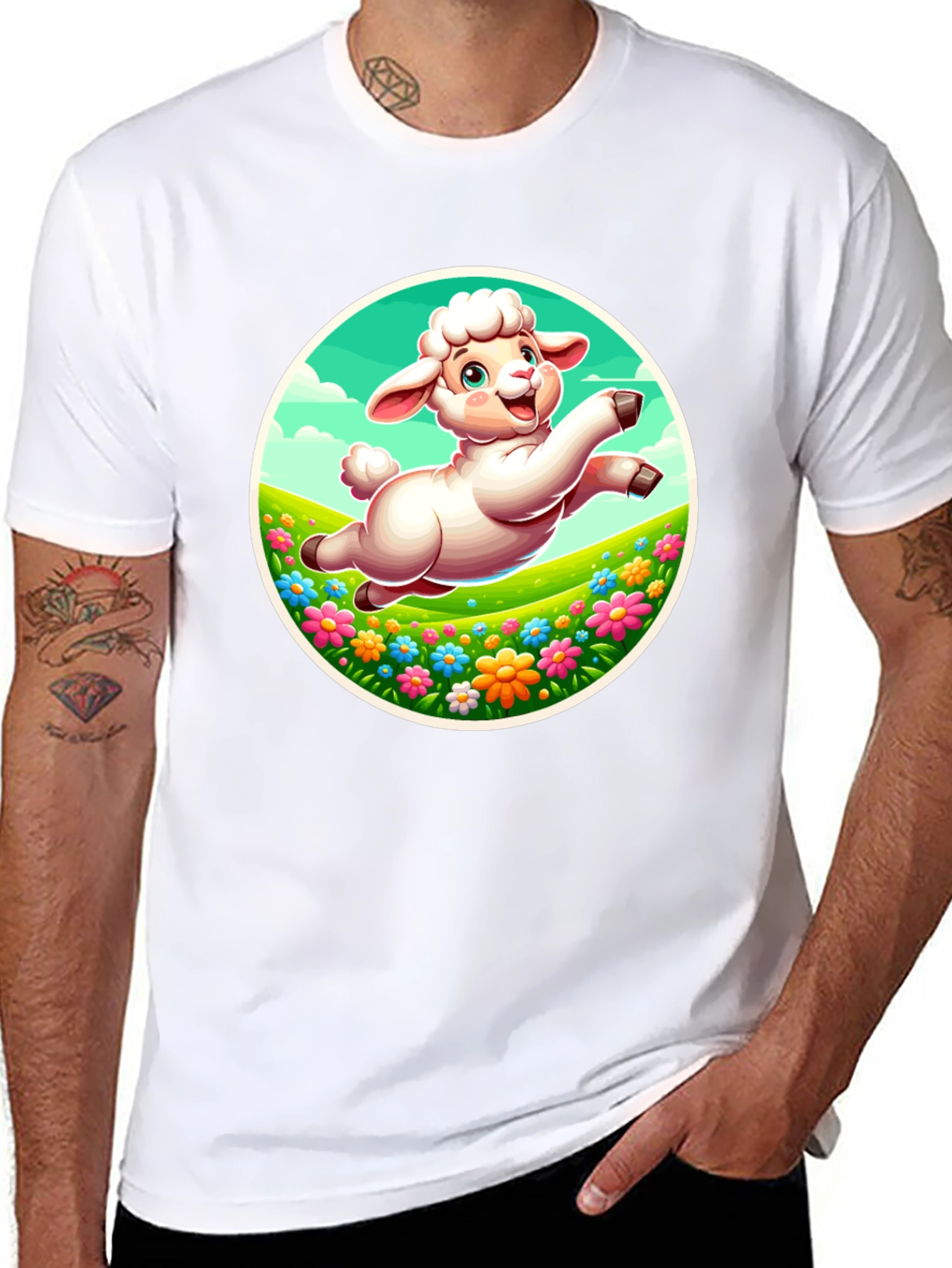 Cute Lamb Graphic Tee - Black Cotton Comfort