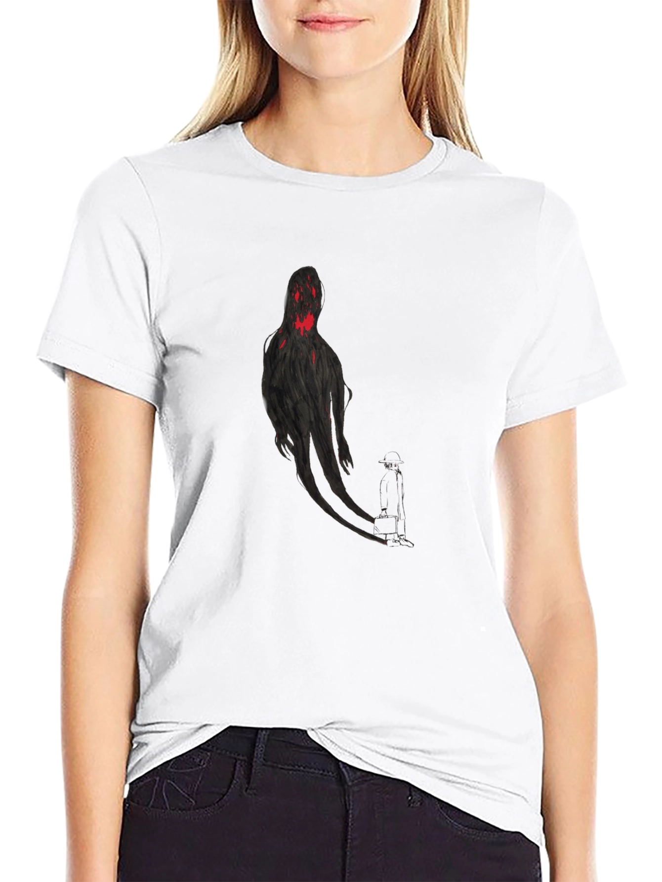 Spooky Shadow Figure Graphic Tee - Black