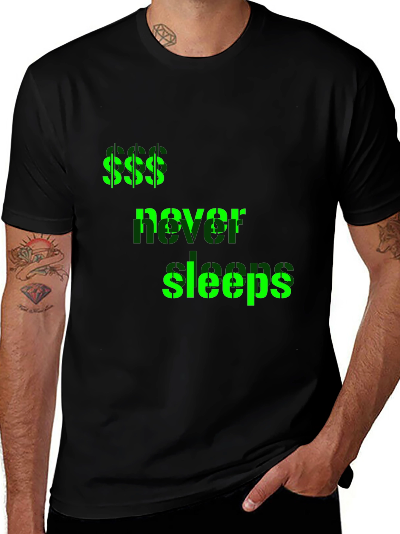 Money Never Sleeps Graphic Tee - Black
