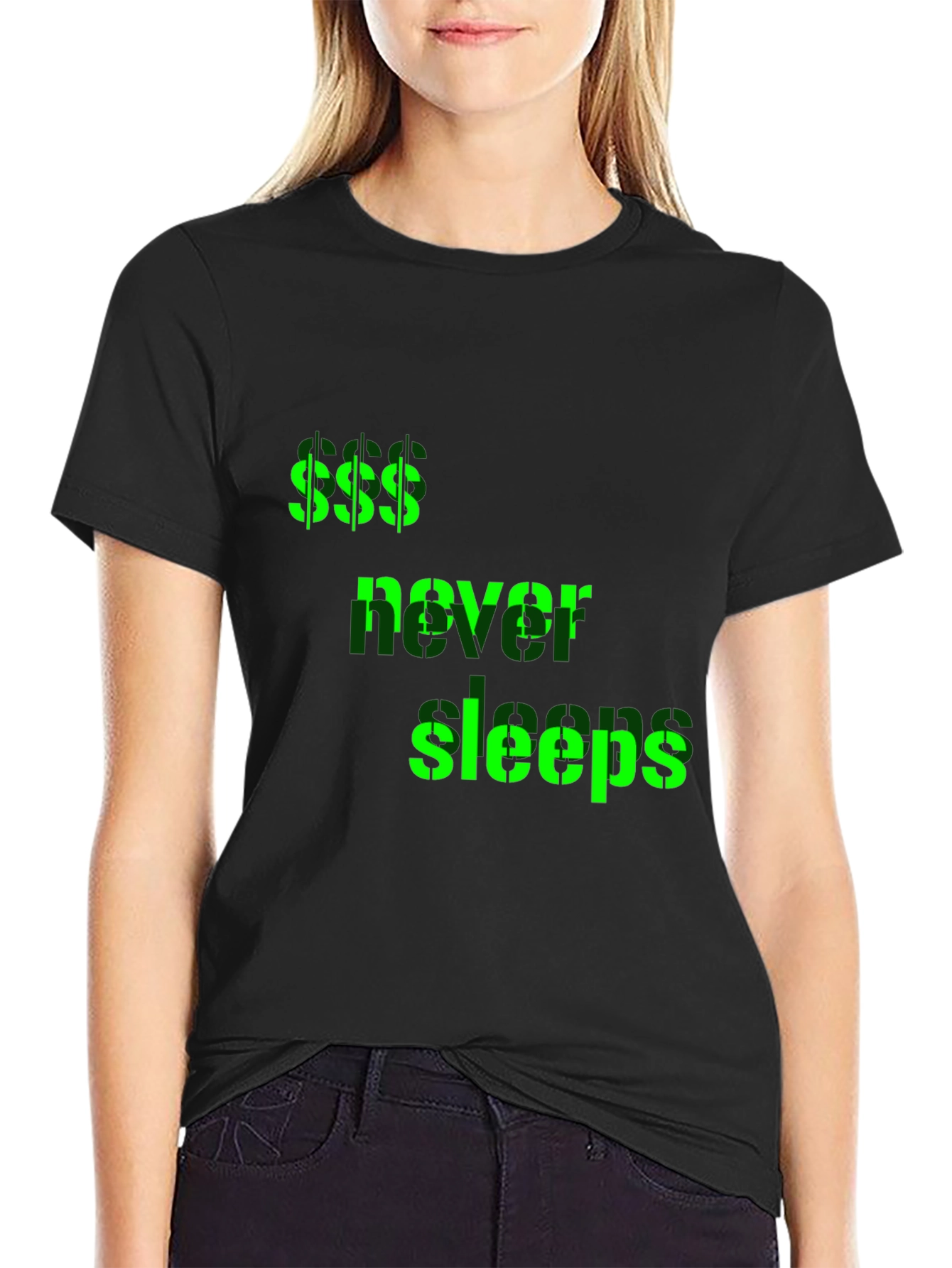 Money Never Sleeps Graphic Tee - Black