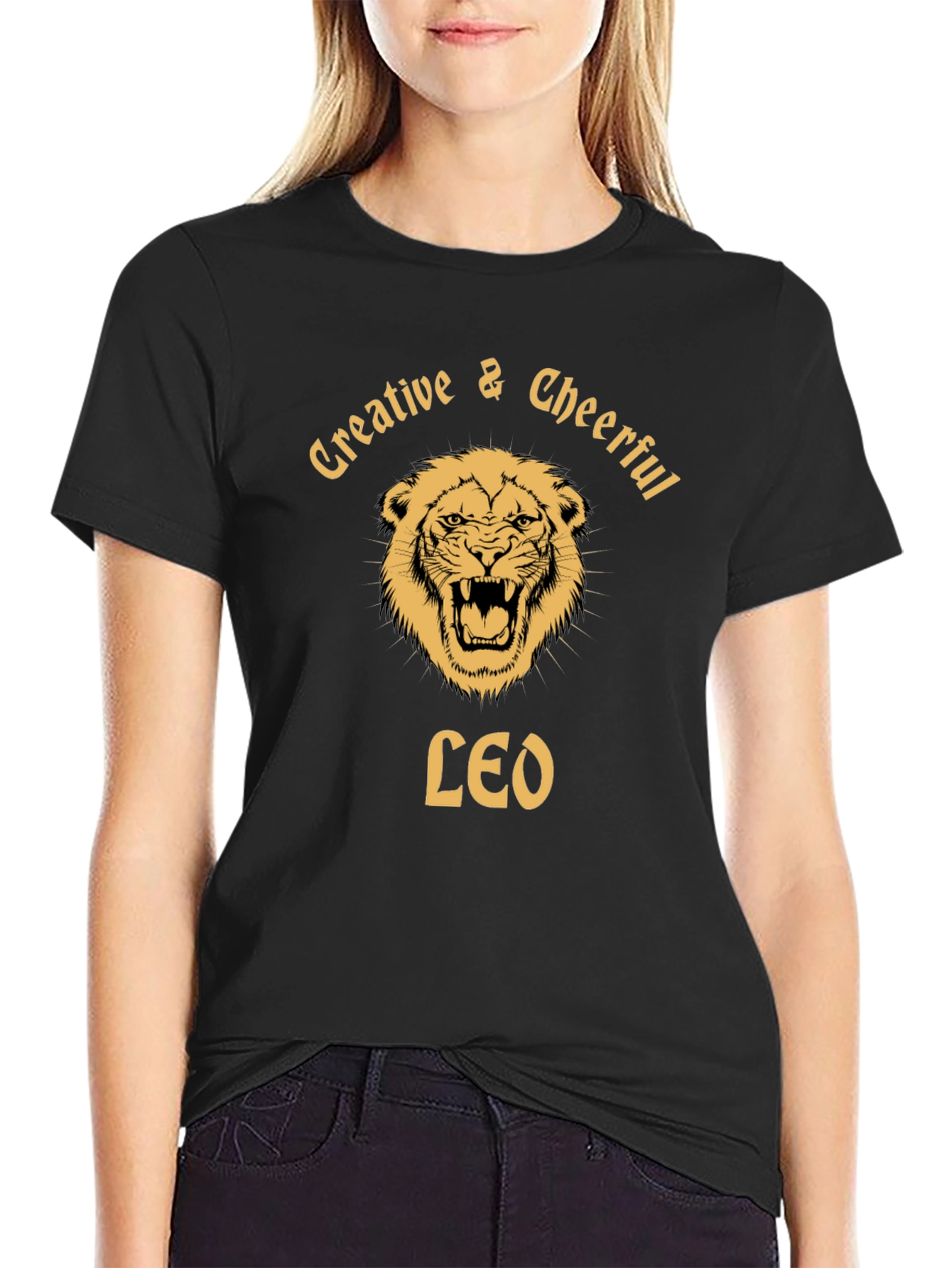 Creative & Cheerful Leo Black T-Shirt