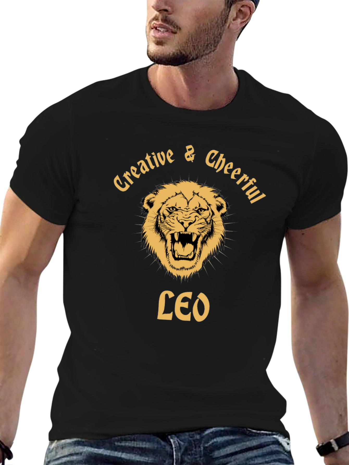 Creative & Cheerful Leo Black T-Shirt