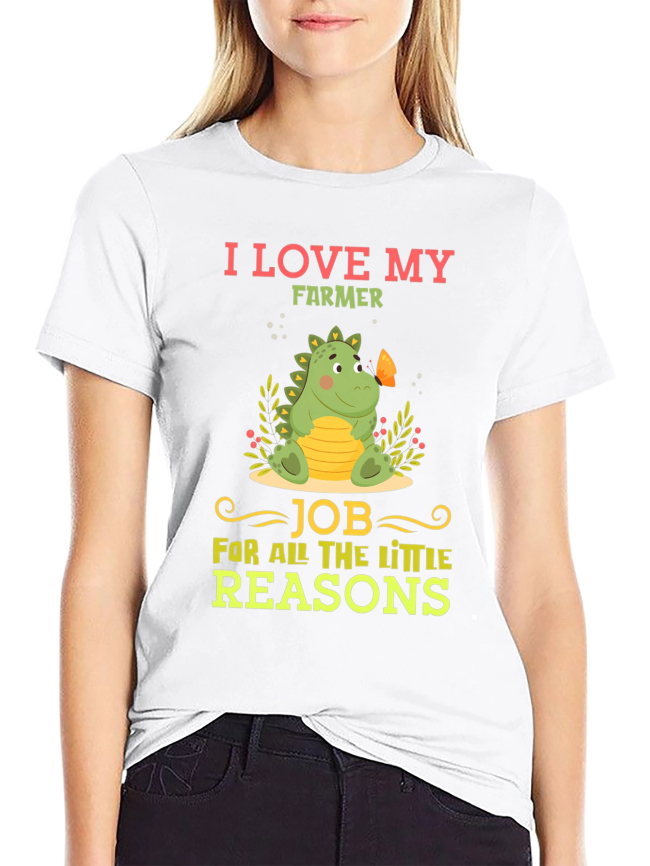 I Love My Farmer T-Shirt Cute Dinosaur Design