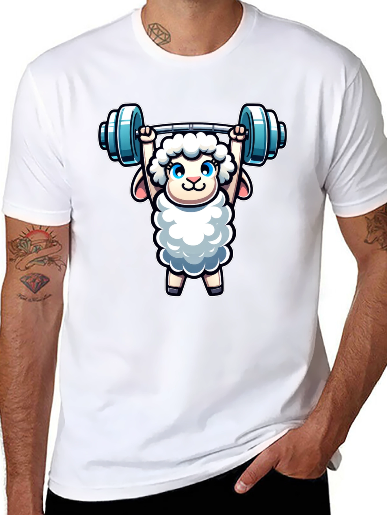 Weightlifting Sheep T-Shirt - Black Cotton