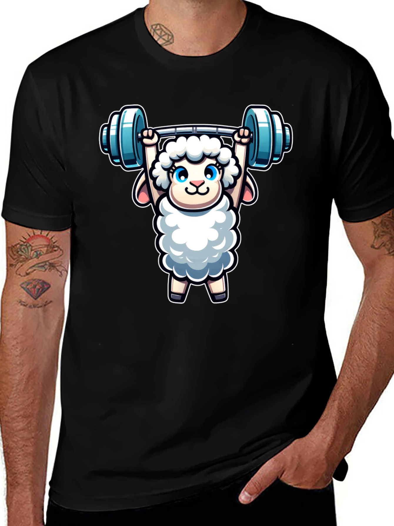 Weightlifting Sheep T-Shirt - Black Cotton
