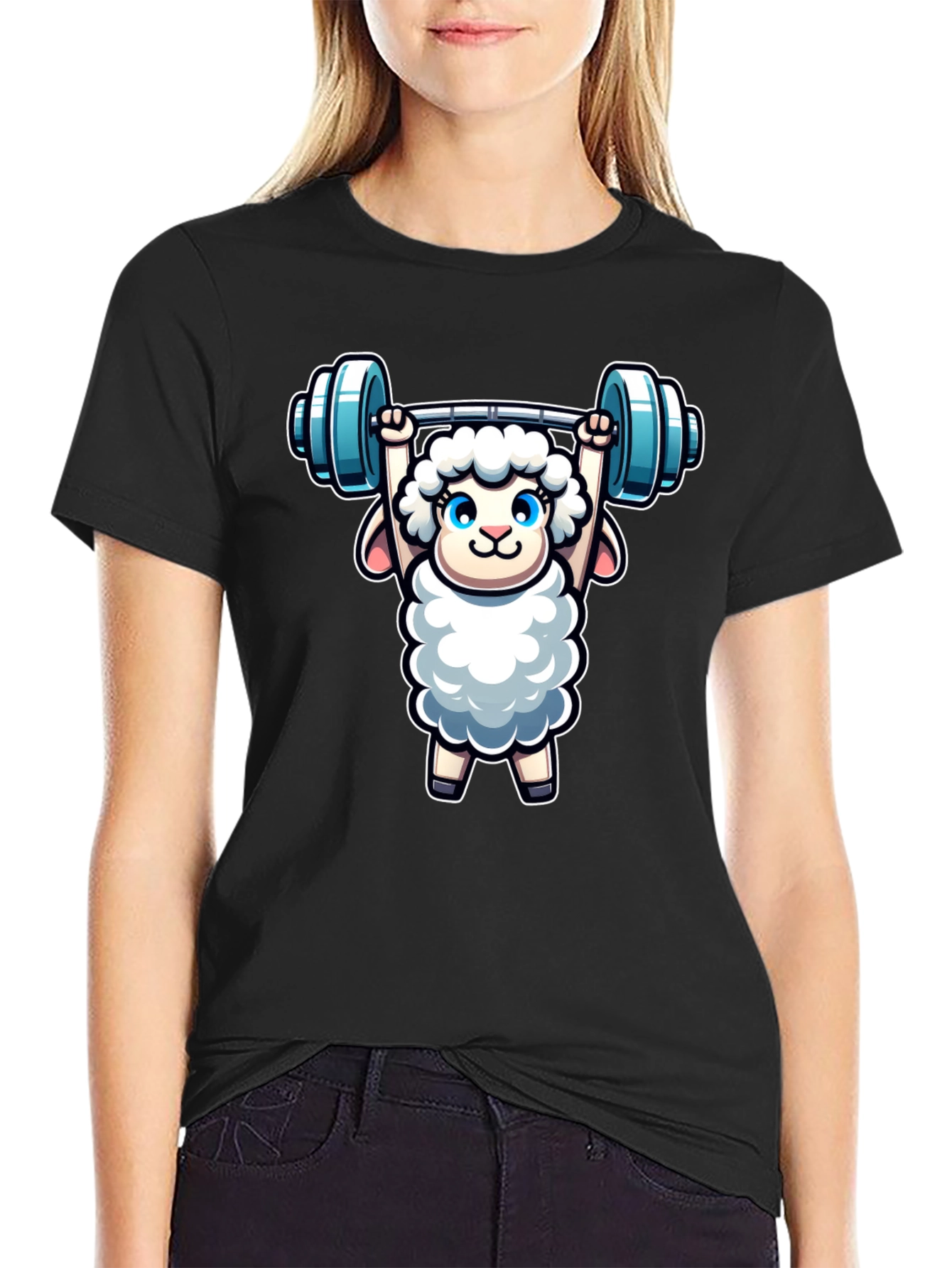 Weightlifting Sheep T-Shirt - Black Cotton
