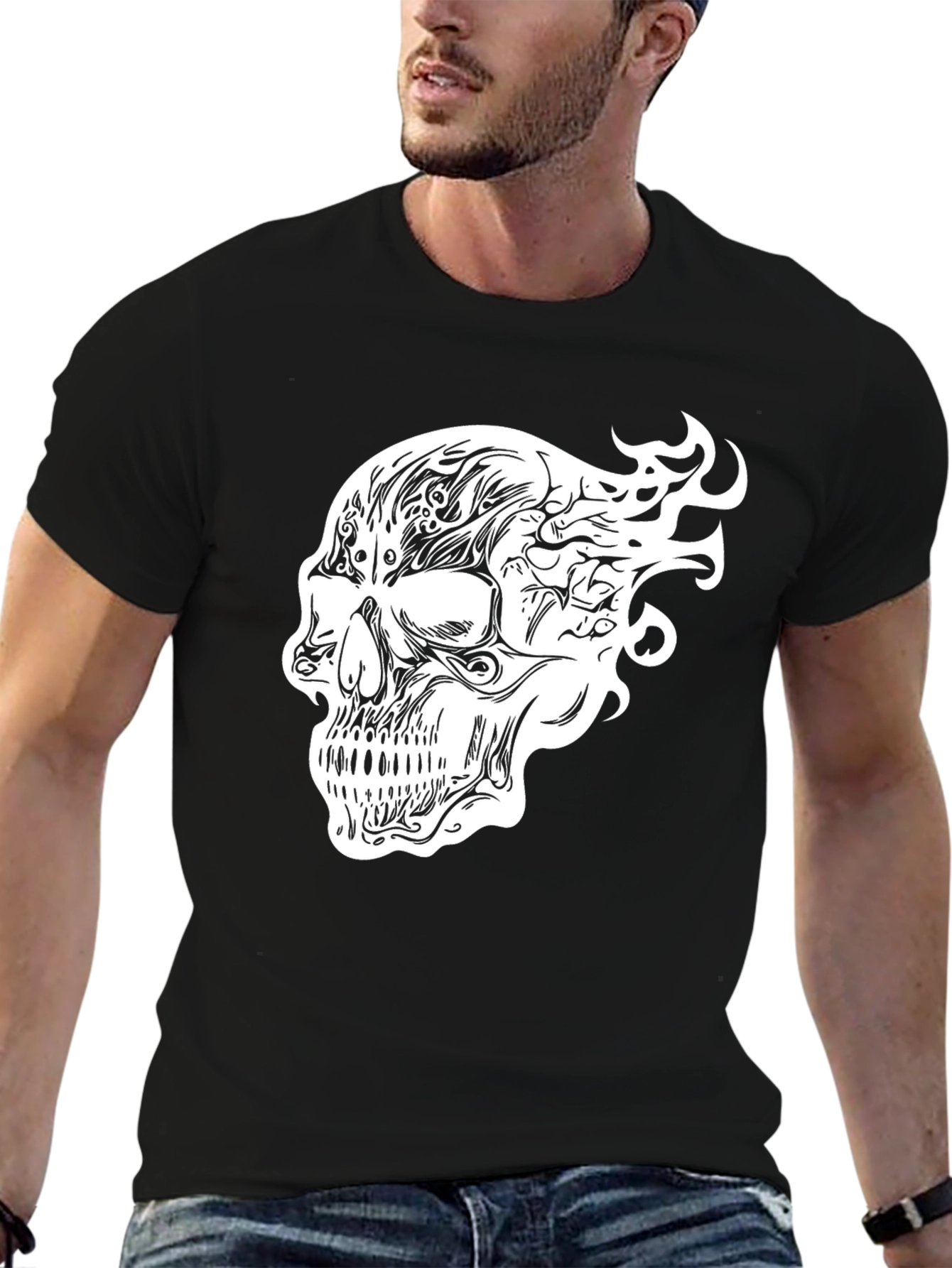 Skull Graphic Print Black T-Shirt