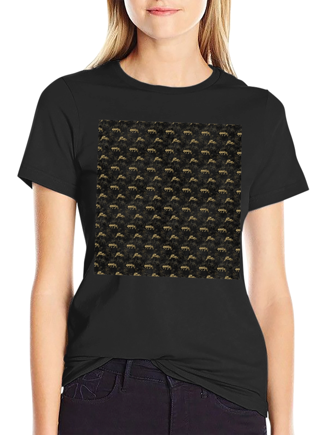 Stylish Black Tee with Gold Pattern