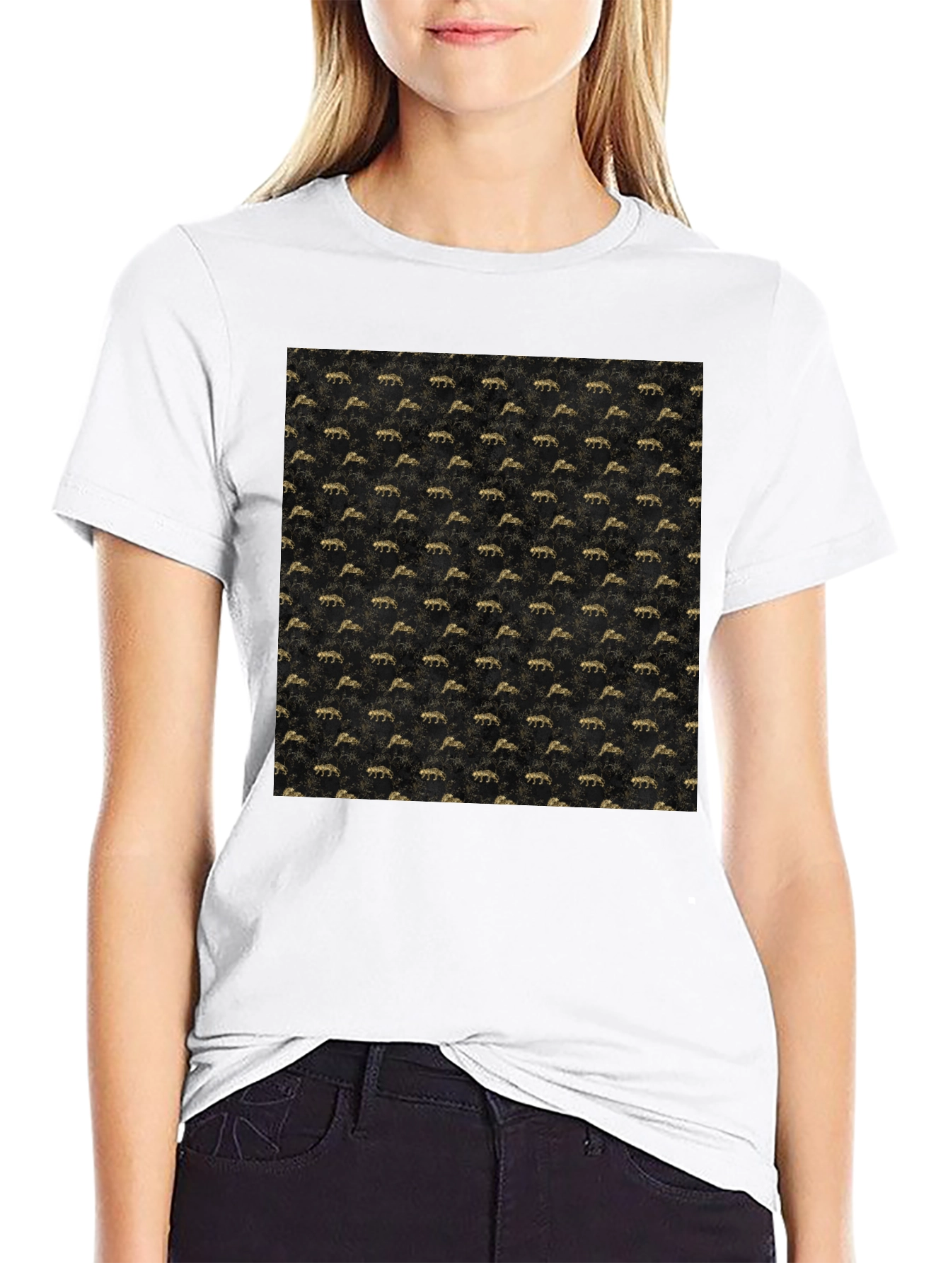 Stylish Black Tee with Gold Pattern