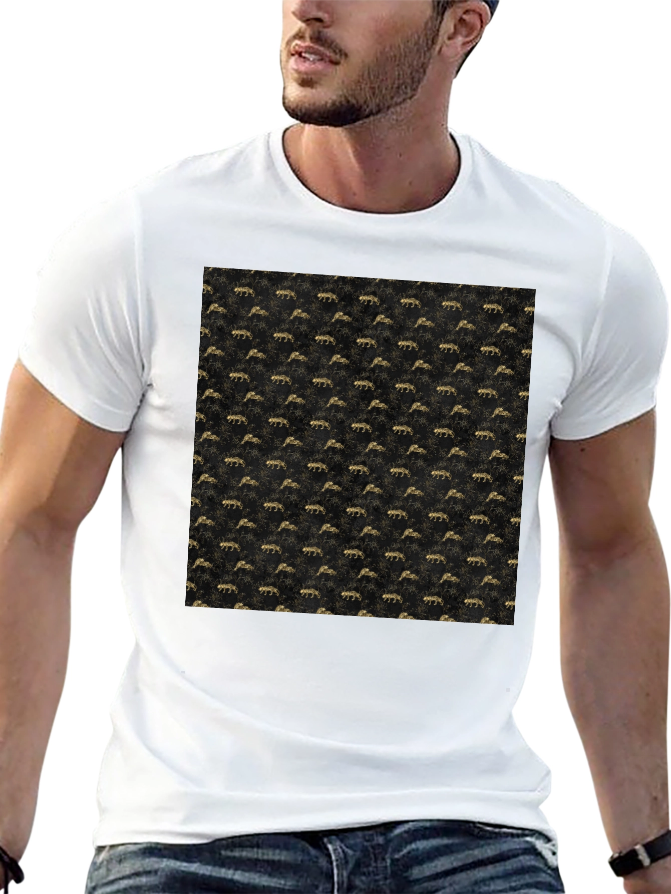 Stylish Black Tee with Gold Pattern