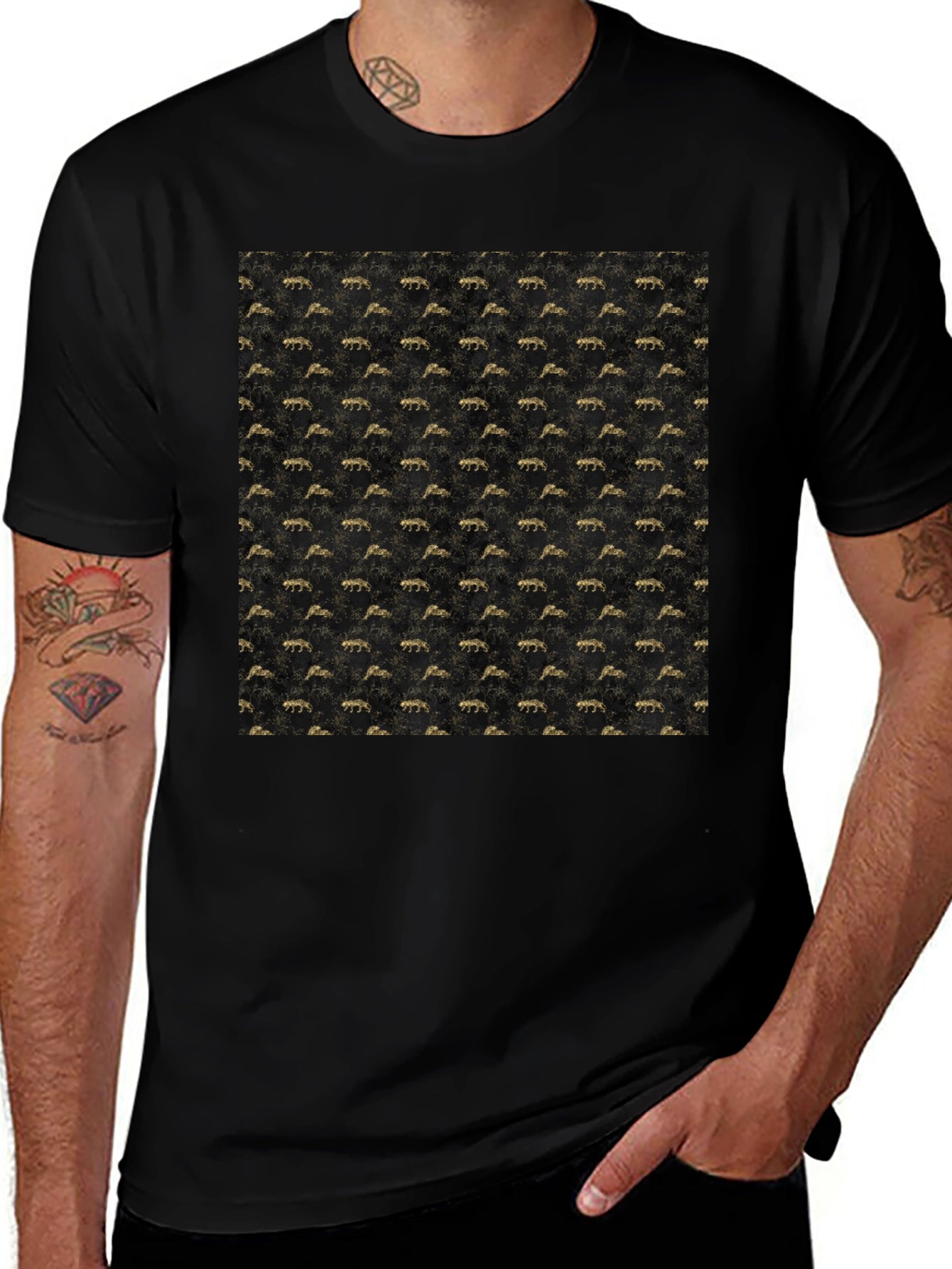 Stylish Black Tee with Gold Pattern