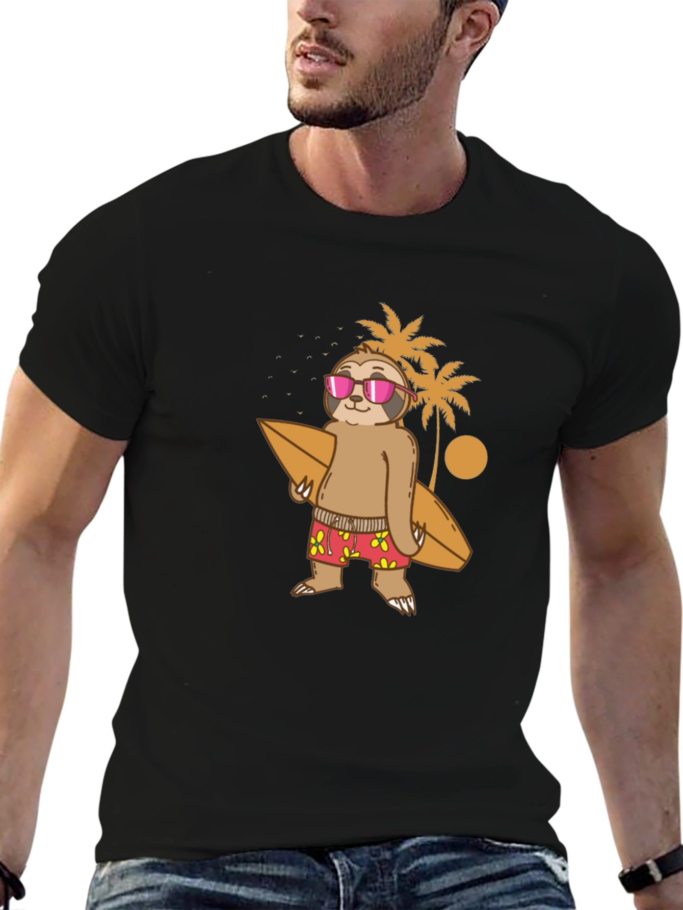 Sloth Surfer Graphic T-Shirt - Summer Style