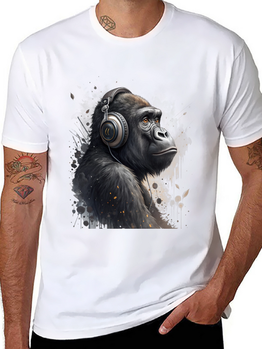 Gorilla Headphones Graphic T-Shirt - Cool Animal Tee
