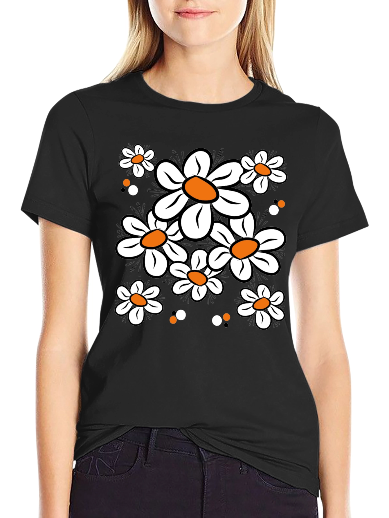 Daisy Flower Graphic Tee - Black
