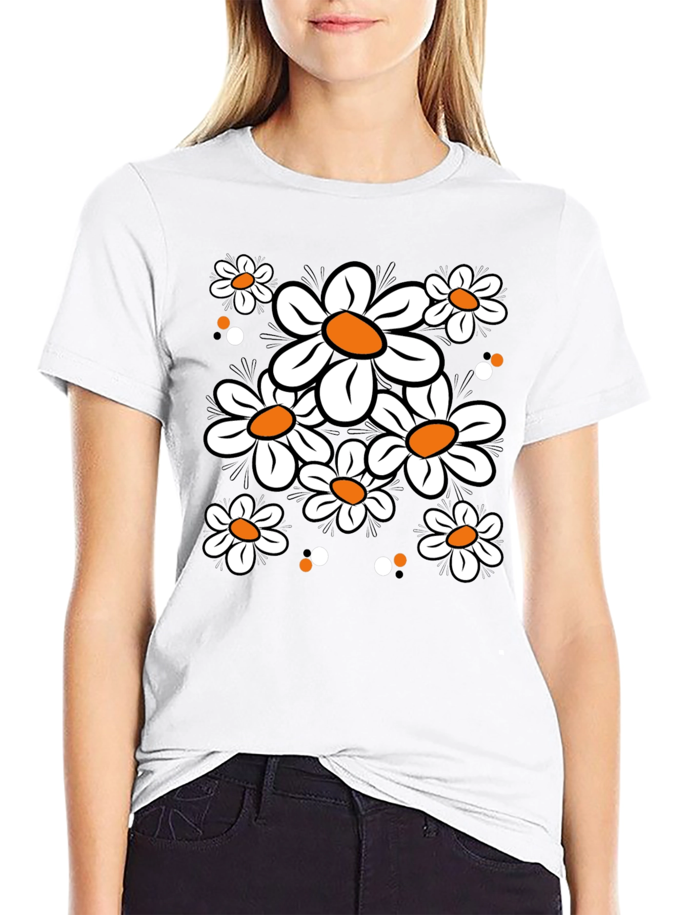 Daisy Flower Graphic Tee - Black