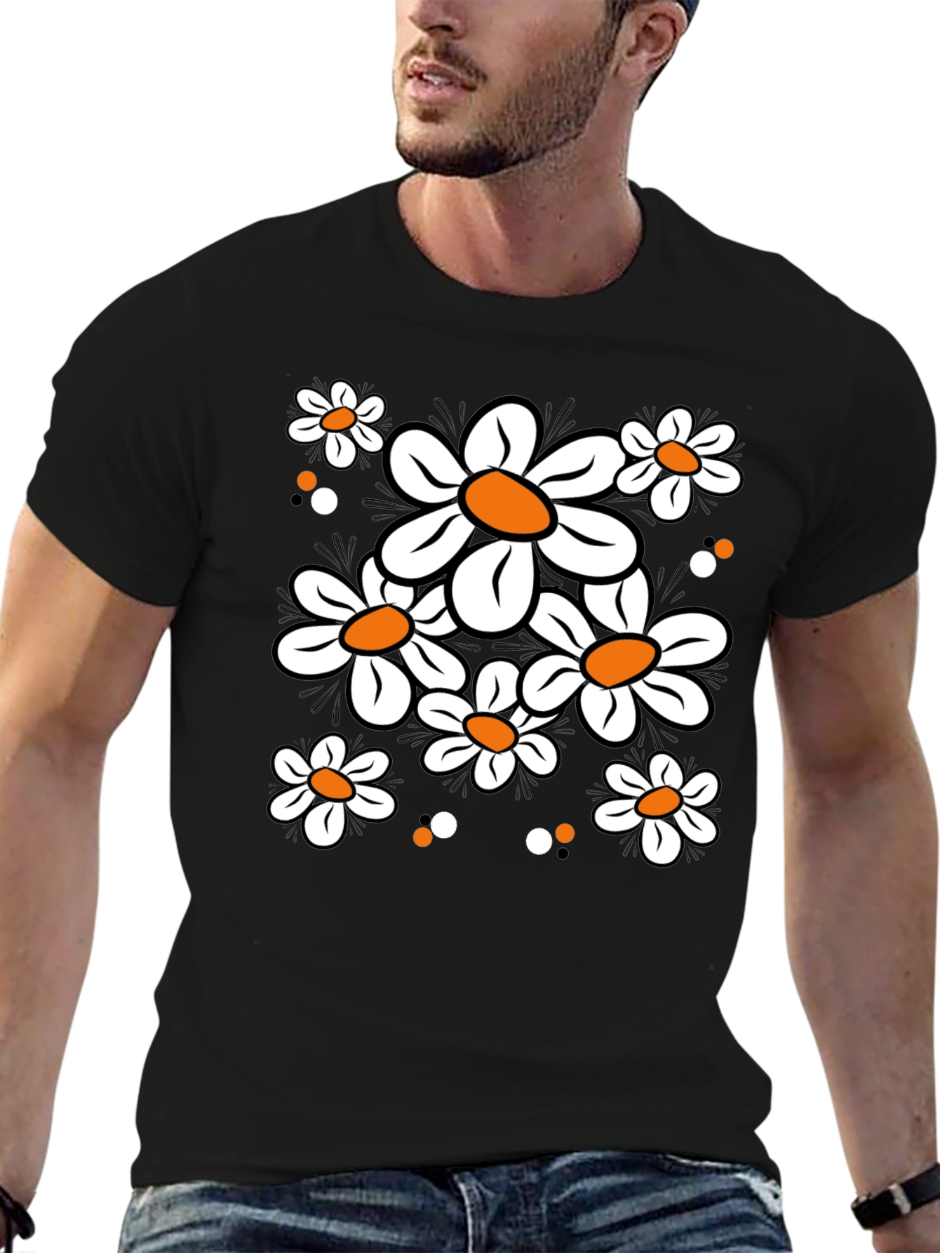 Daisy Flower Graphic Tee - Black