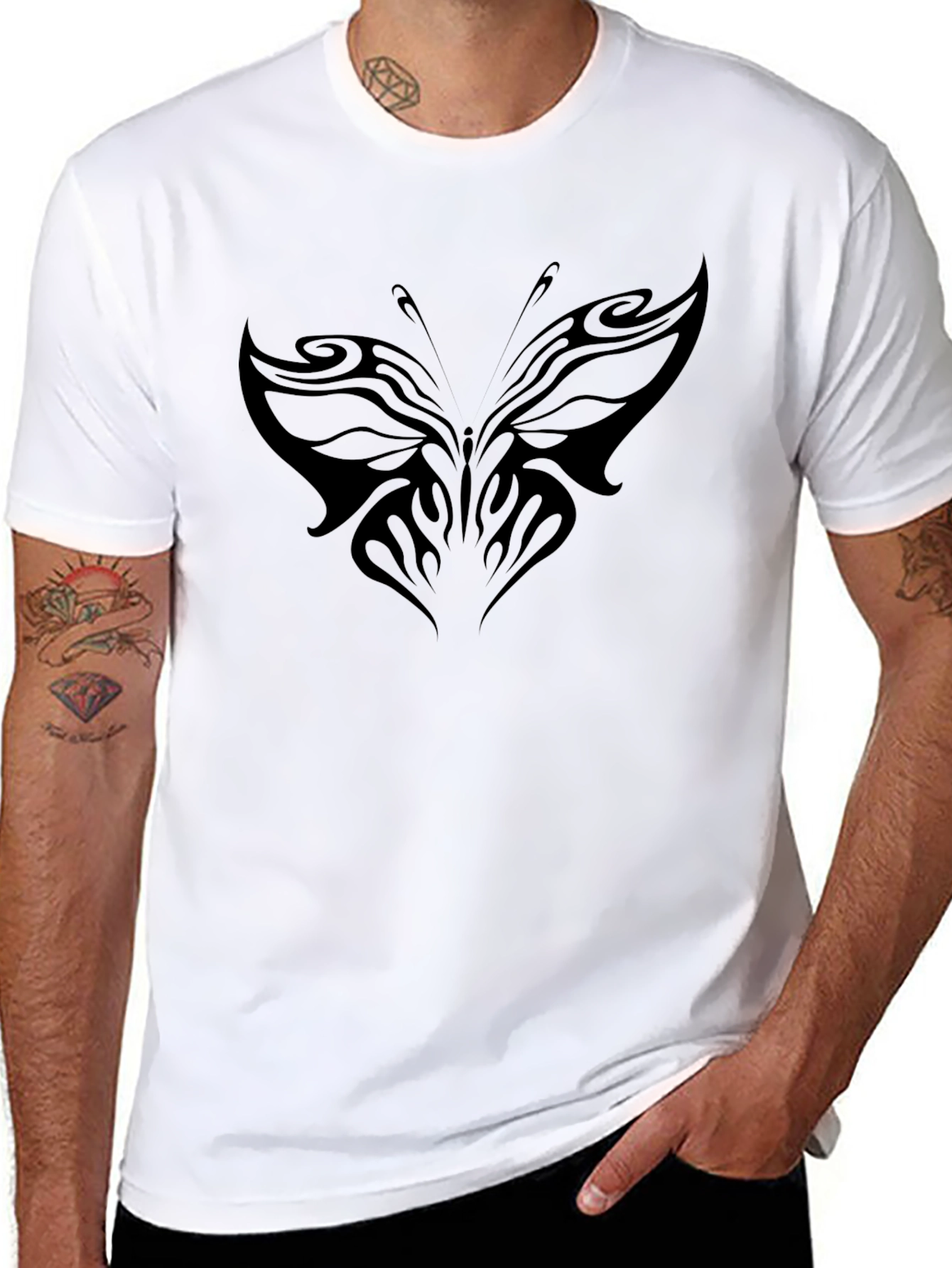 Black T-Shirt with Butterfly Graphic