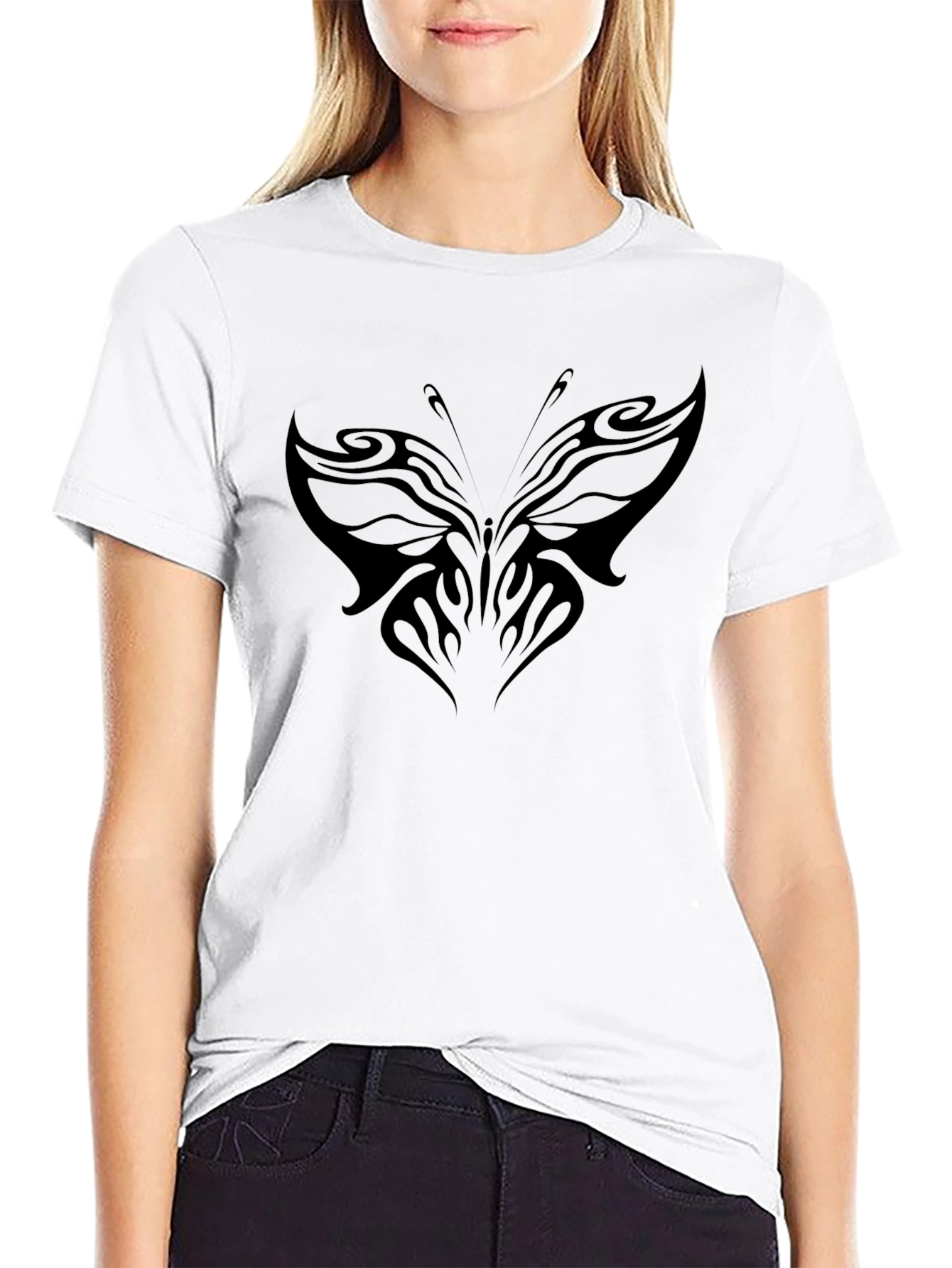 Black T-Shirt with Butterfly Graphic