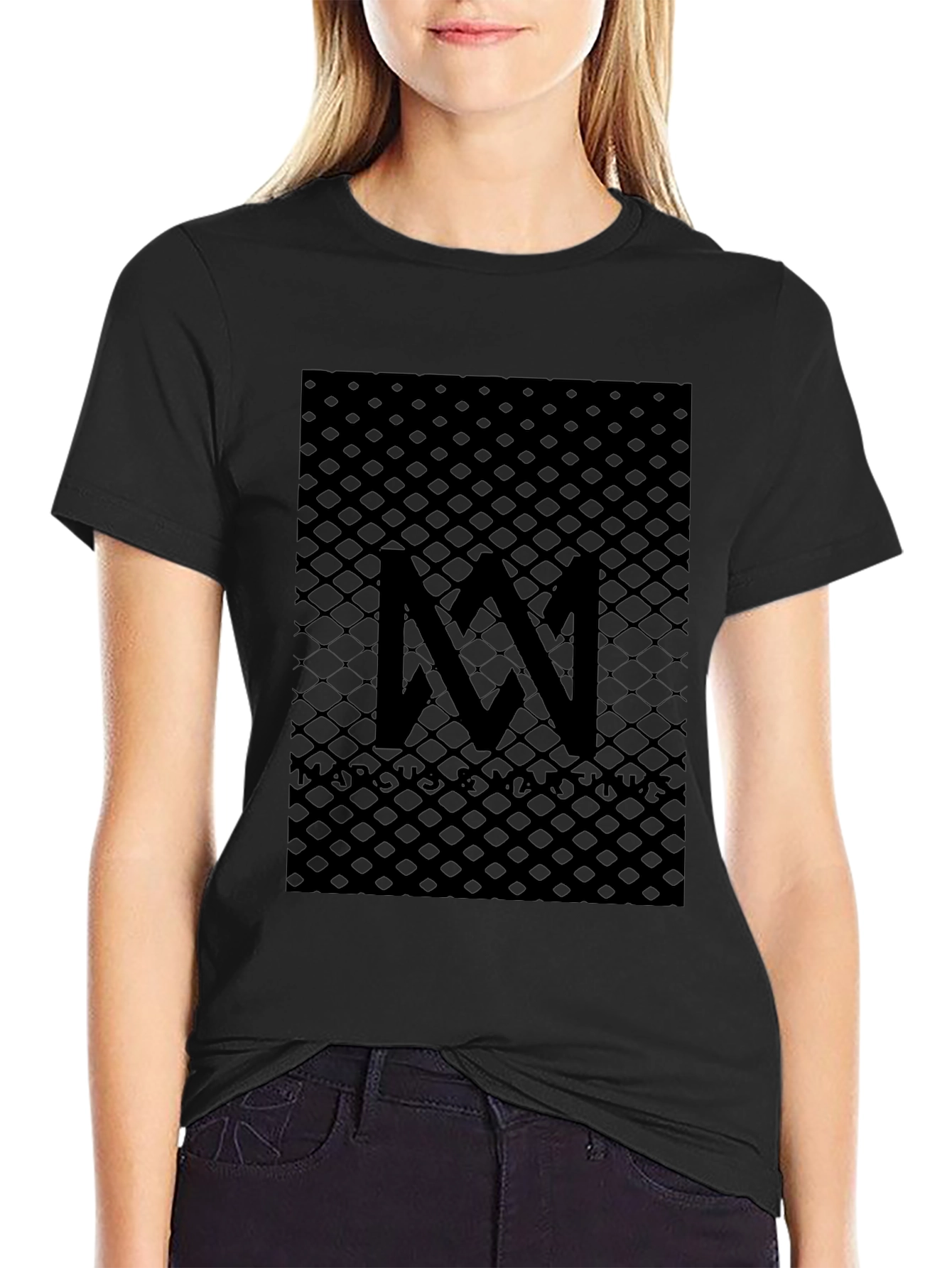 Modern Black Graphic Tee - Abstract Grid Design
