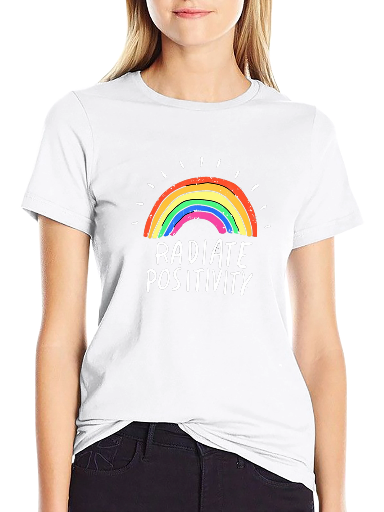 Radiate Positivity Rainbow Graphic Tee - Black