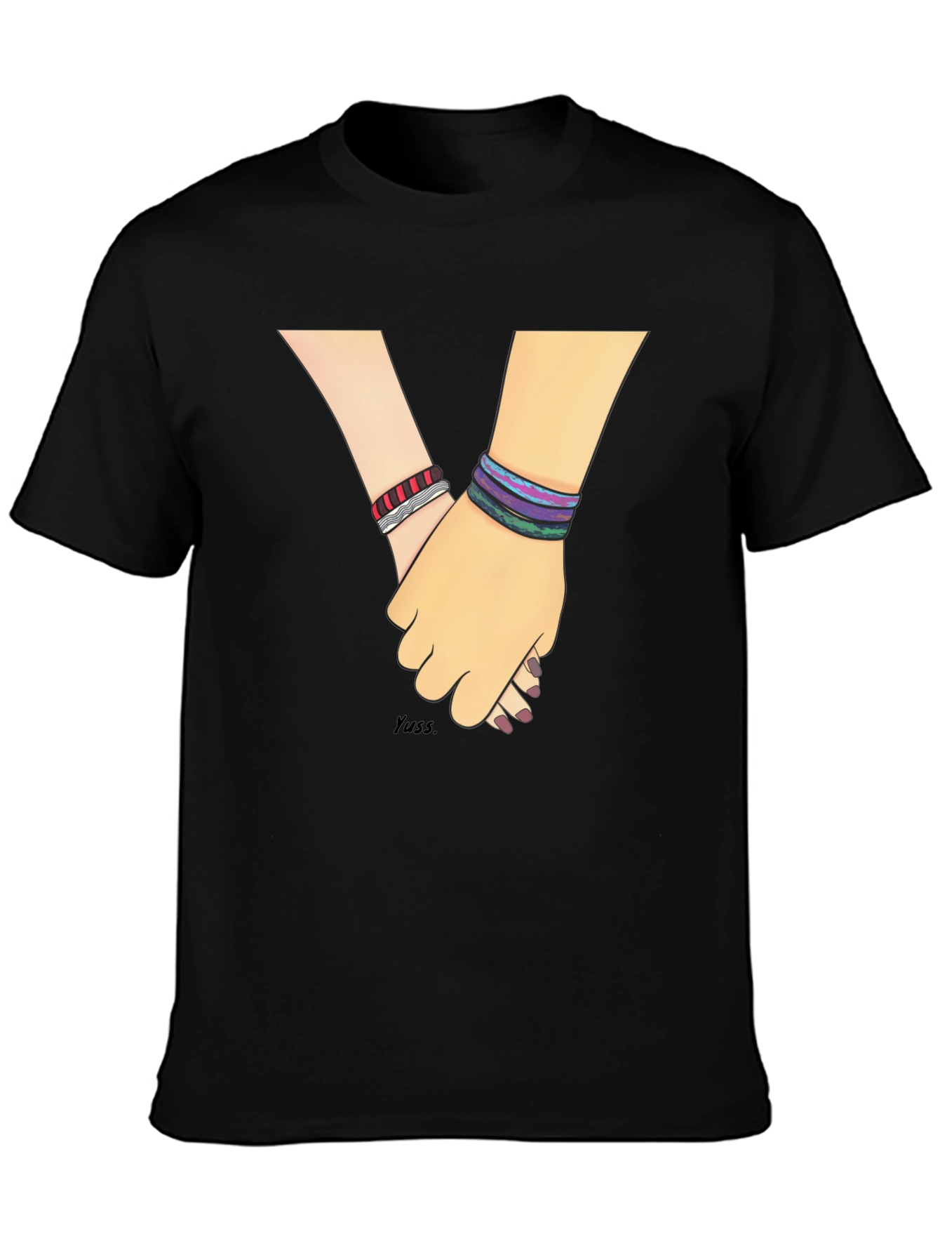 Hand-in-Hand Graphic Tee - Black Casual T-Shirt
