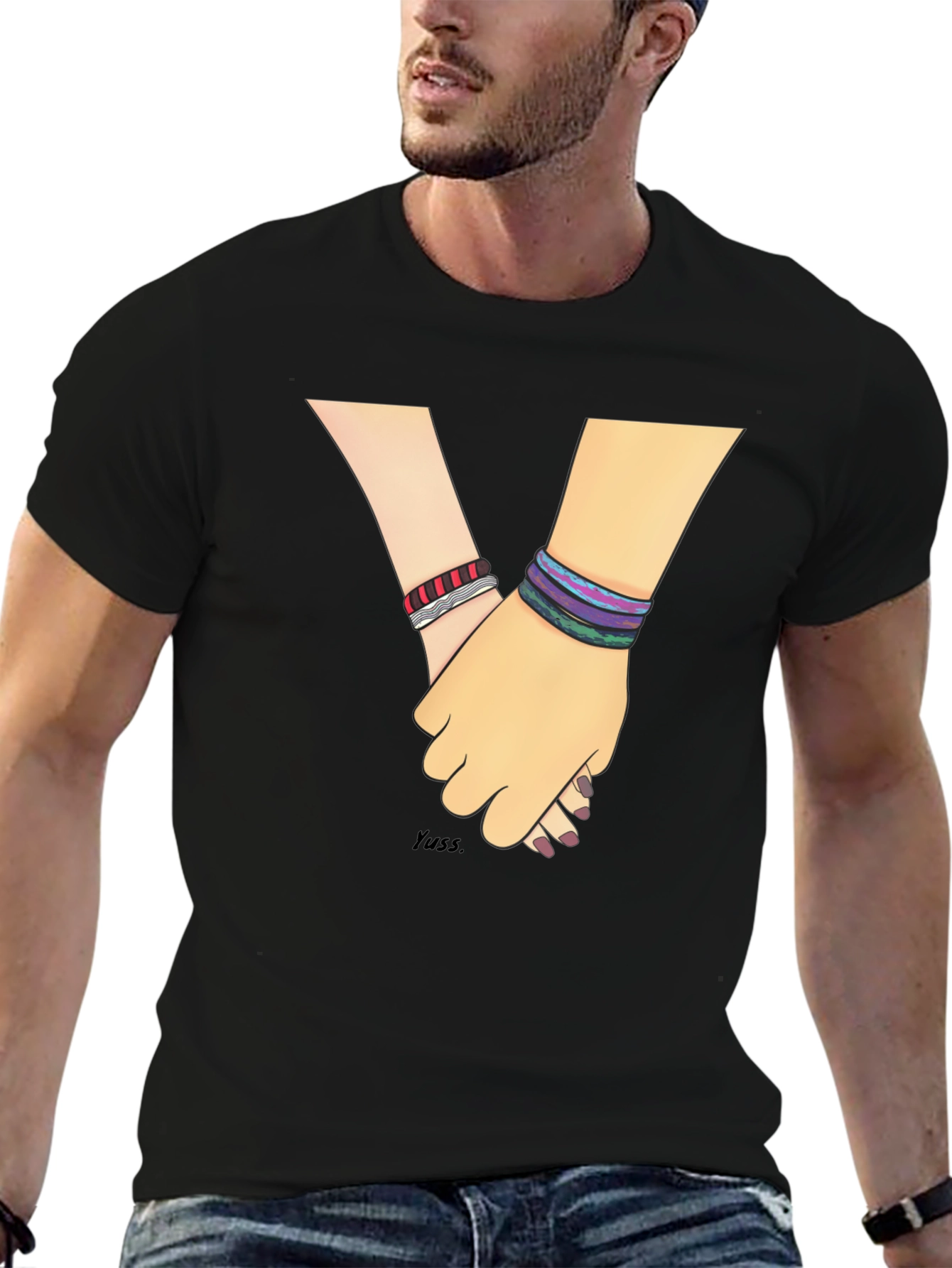 Hand-in-Hand Graphic Tee - Black Casual T-Shirt