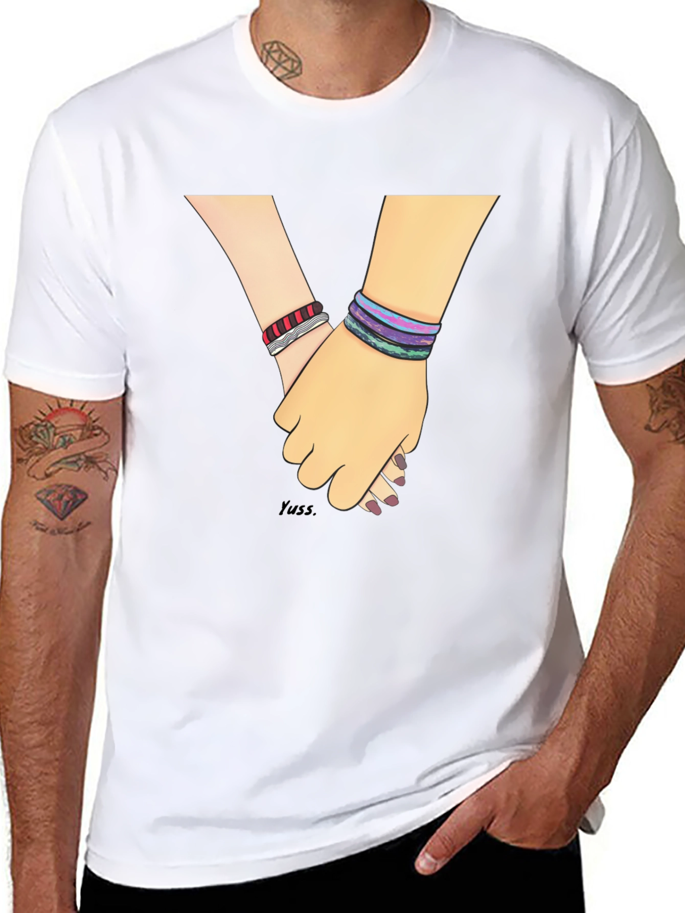 Hand-in-Hand Graphic Tee - Black Casual T-Shirt
