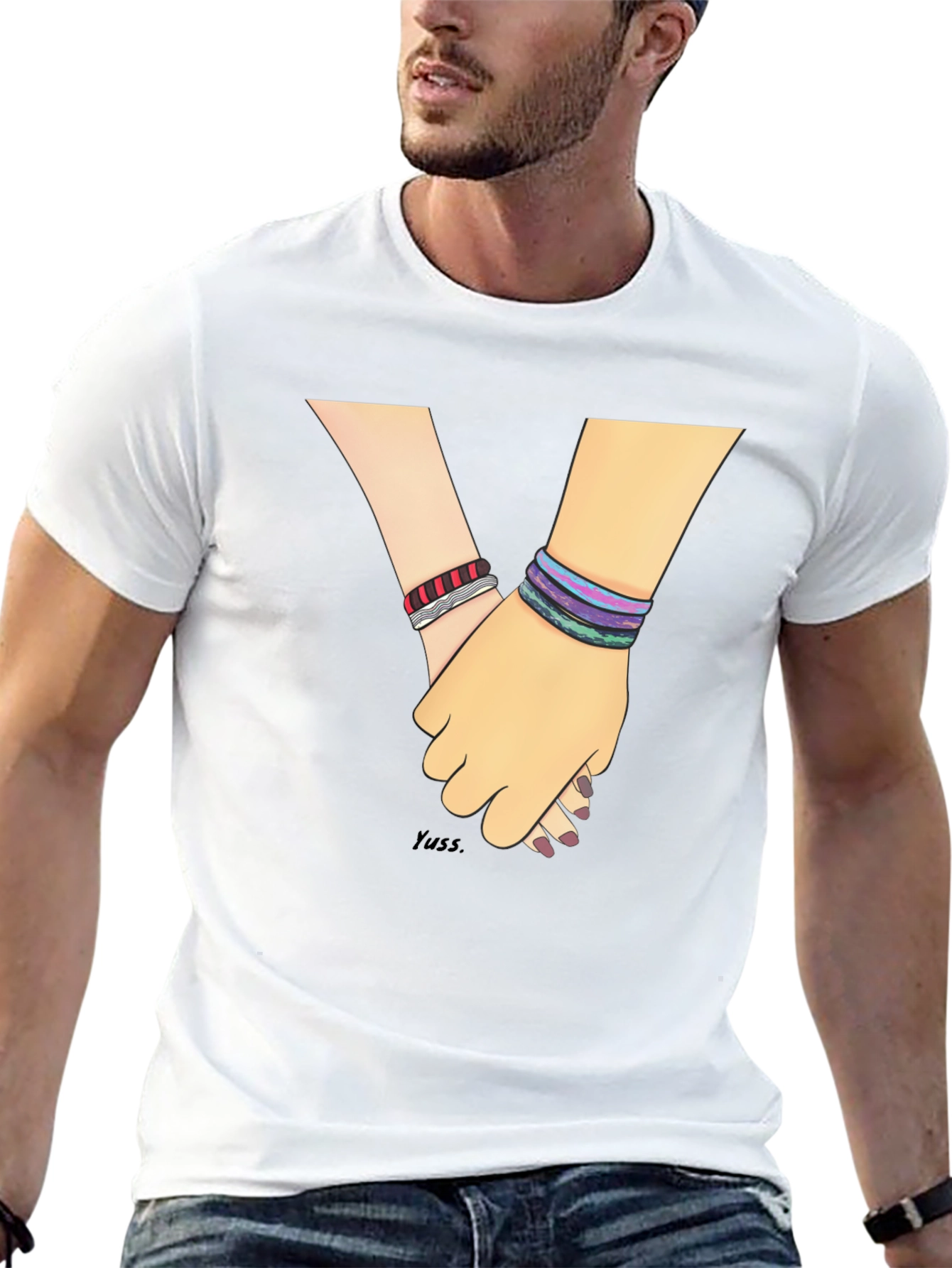 Hand-in-Hand Graphic Tee - Black Casual T-Shirt