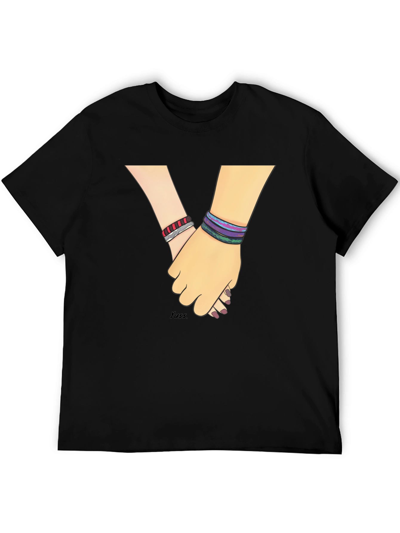 Hand-in-Hand Graphic Tee - Black Casual T-Shirt