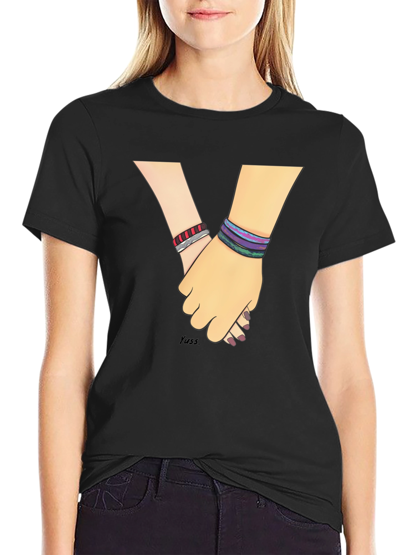 Hand-in-Hand Graphic Tee - Black Casual T-Shirt