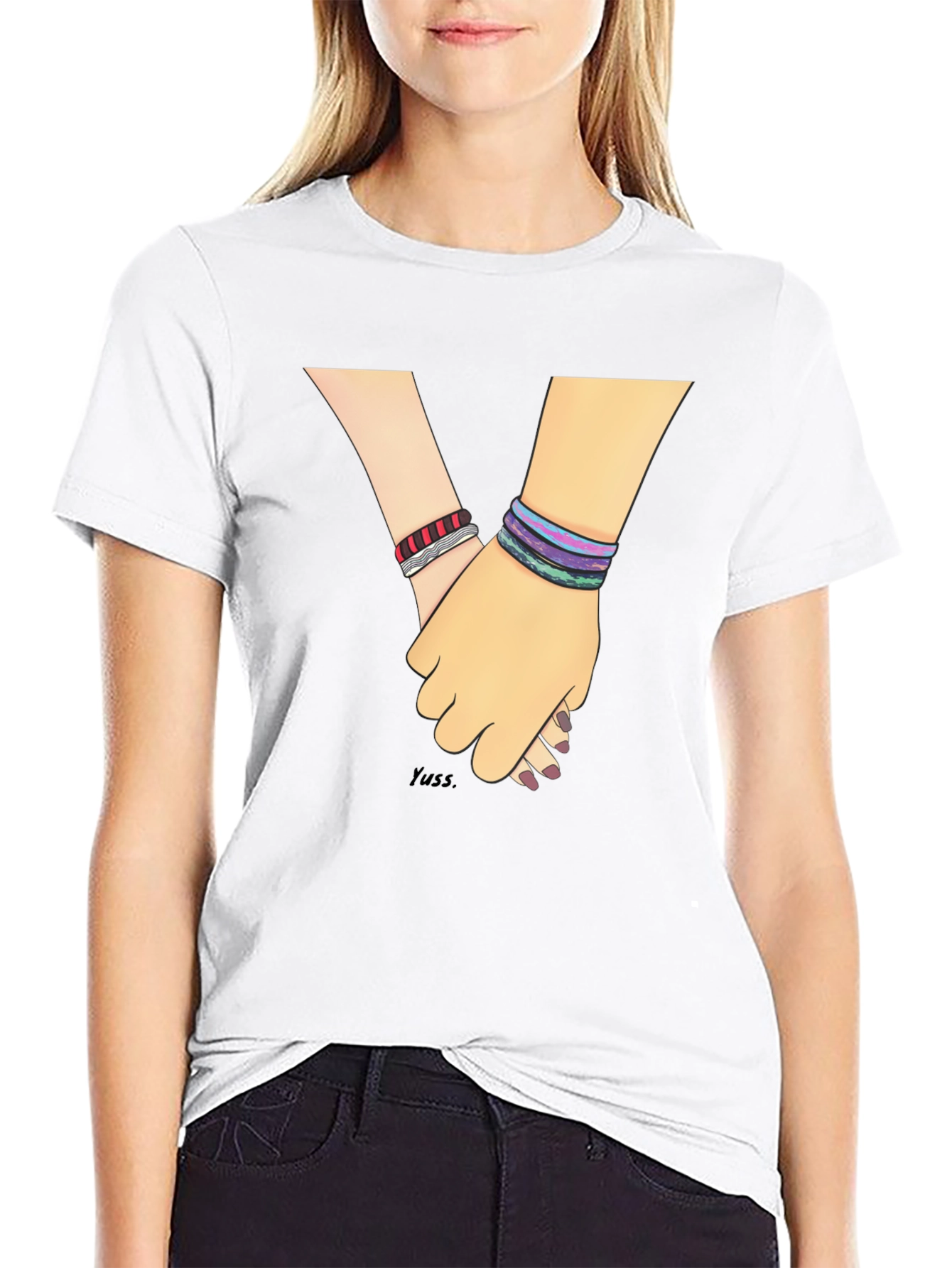Hand-in-Hand Graphic Tee - Black Casual T-Shirt