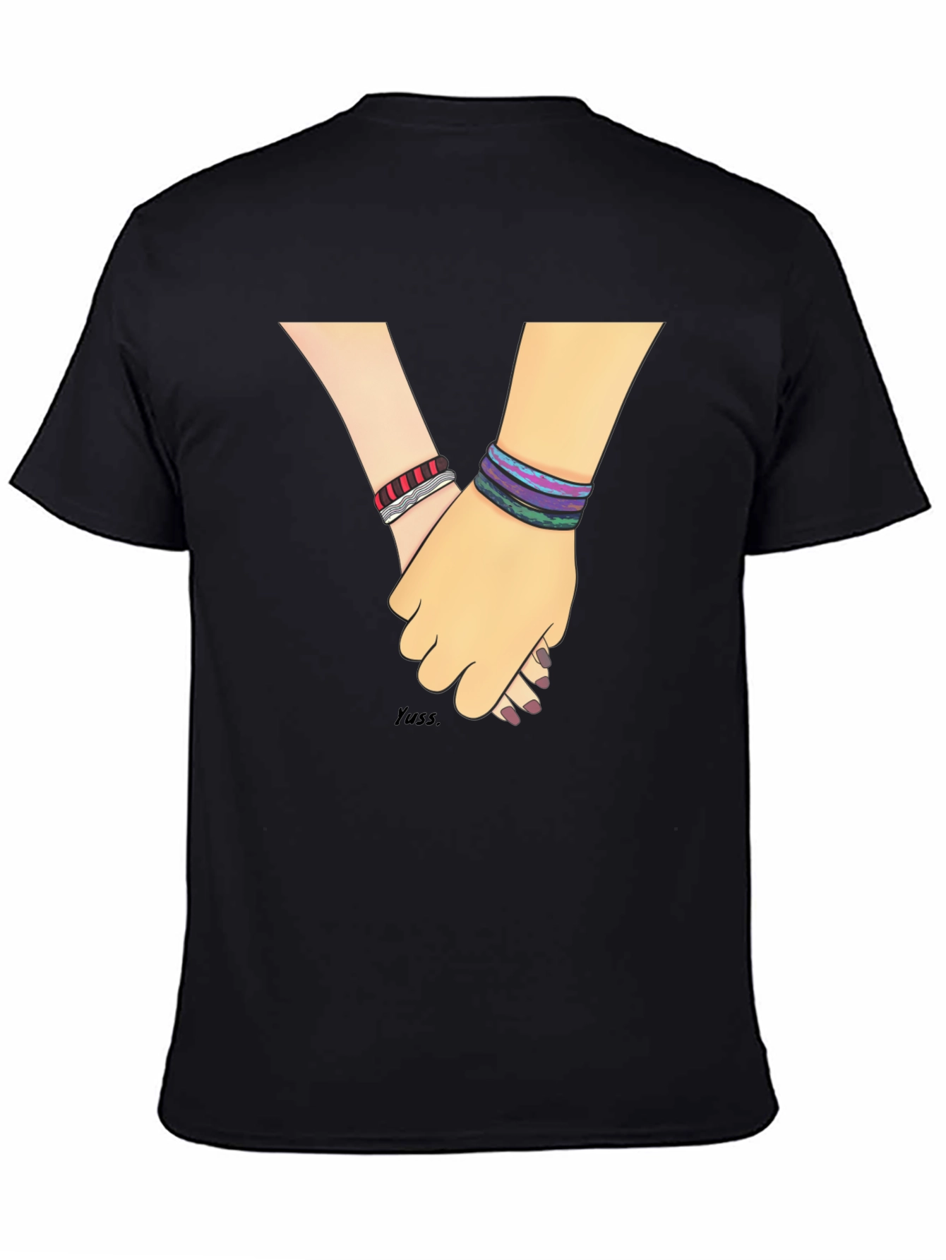 Hand-in-Hand Graphic Tee - Black Casual T-Shirt