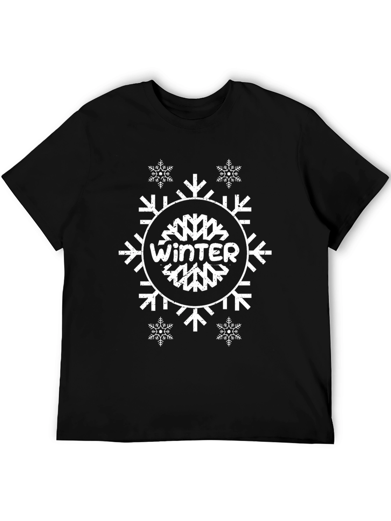 Winter Snowflake Graphic Black T-Shirt