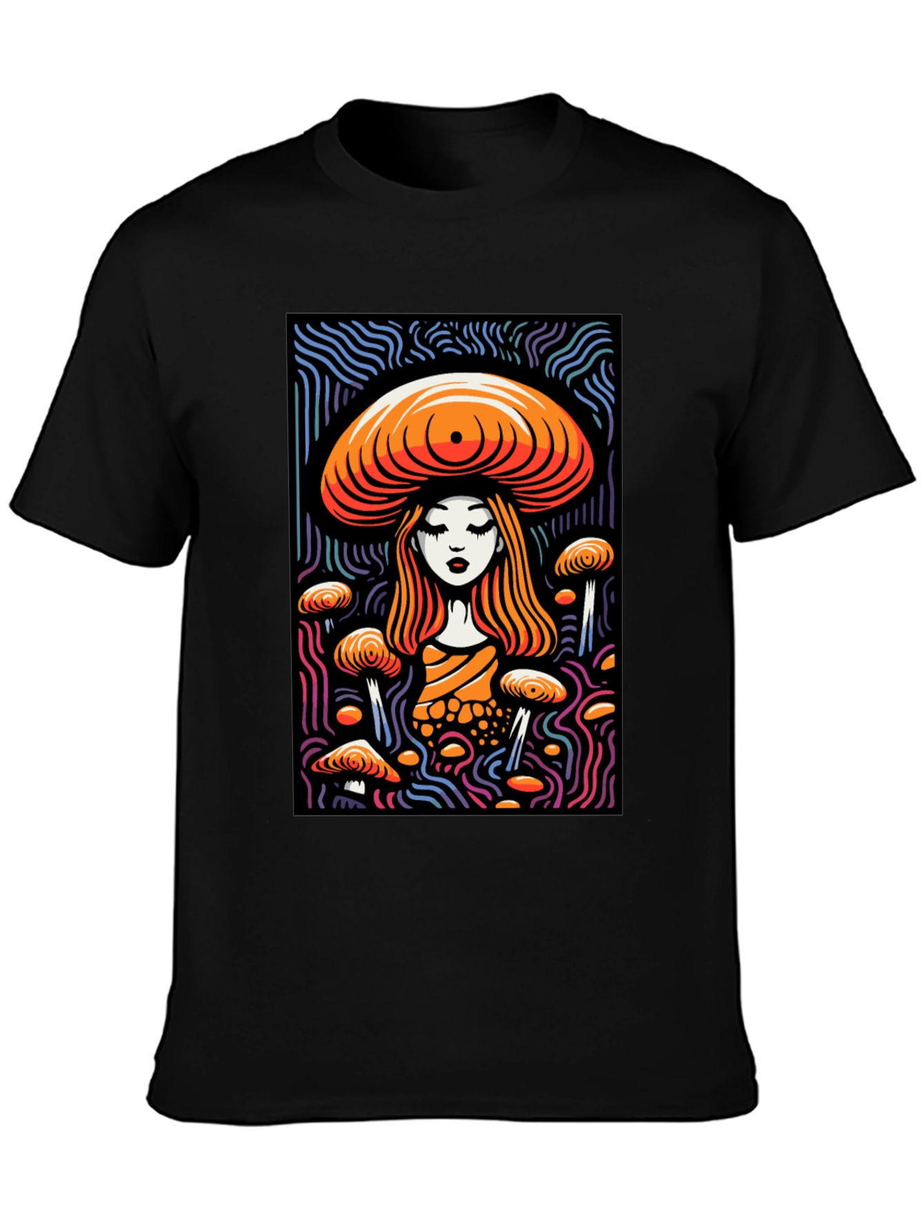 Mushroom Maiden Graphic Tee - Black Cotton Blend