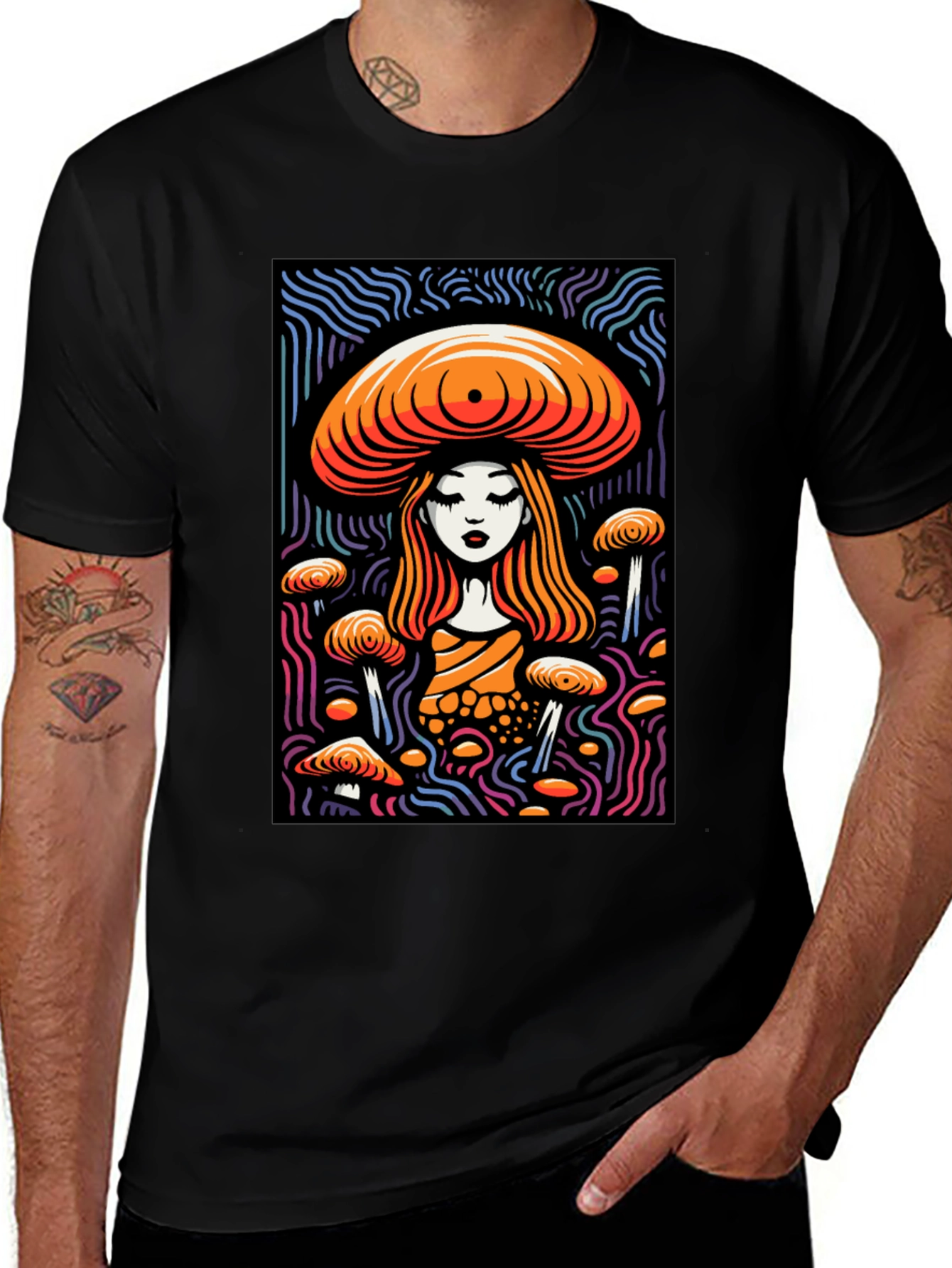 Mushroom Maiden Graphic Tee - Black Cotton Blend