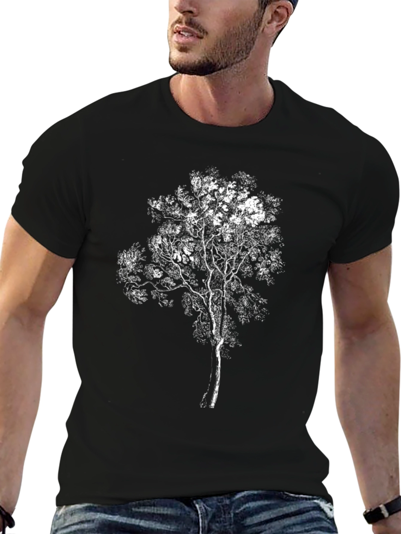 White Tree Graphic Black T-Shirt