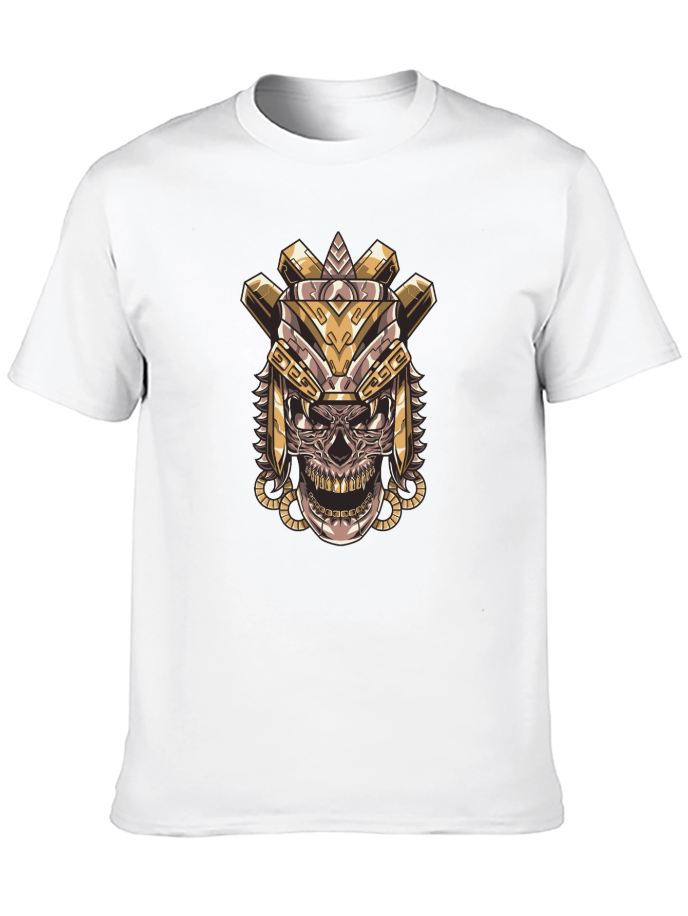 Aztec Skull Graphic Tee - Black Cotton T-Shirt