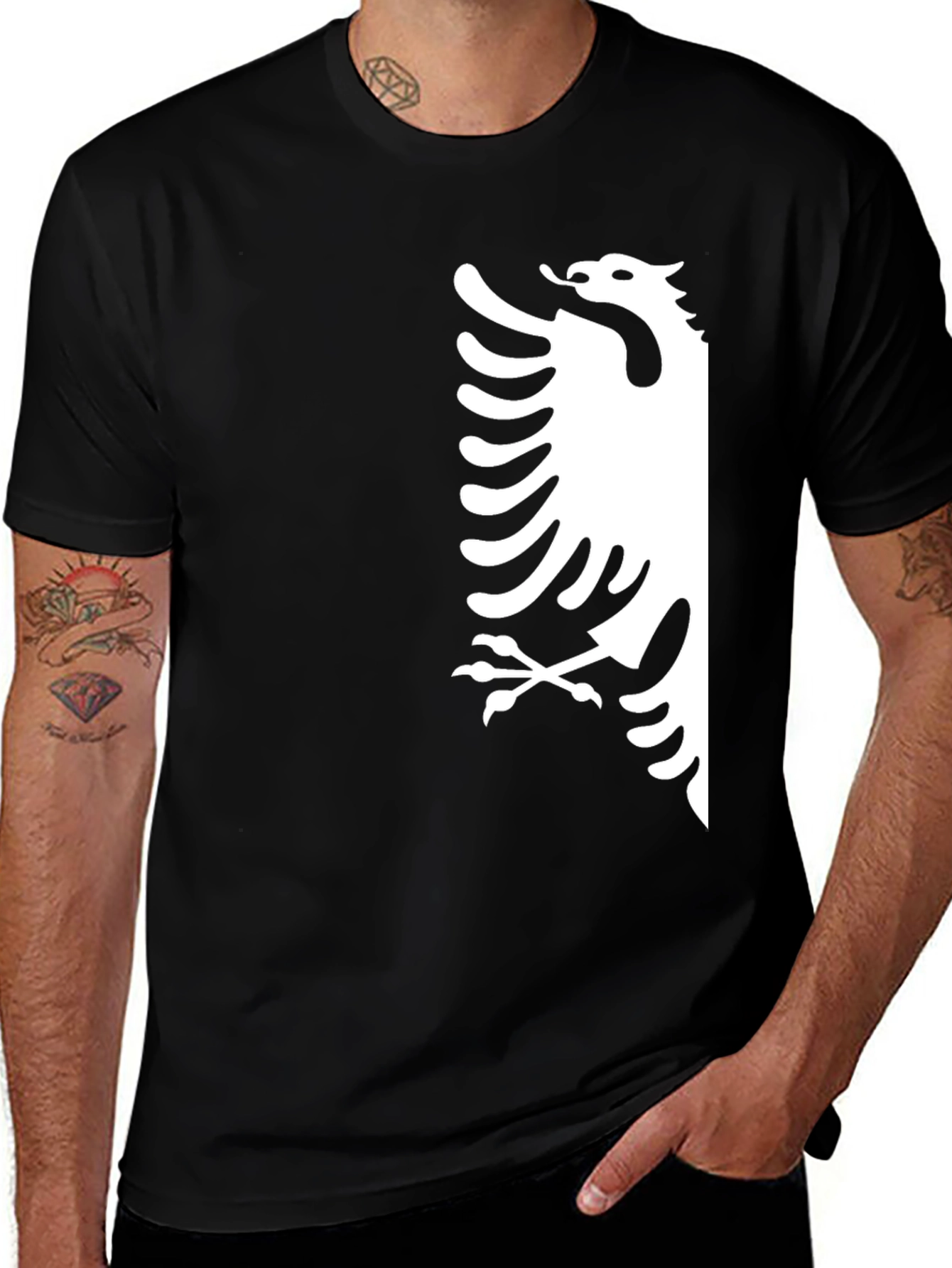 Mens Black T-Shirt with White Eagle Design