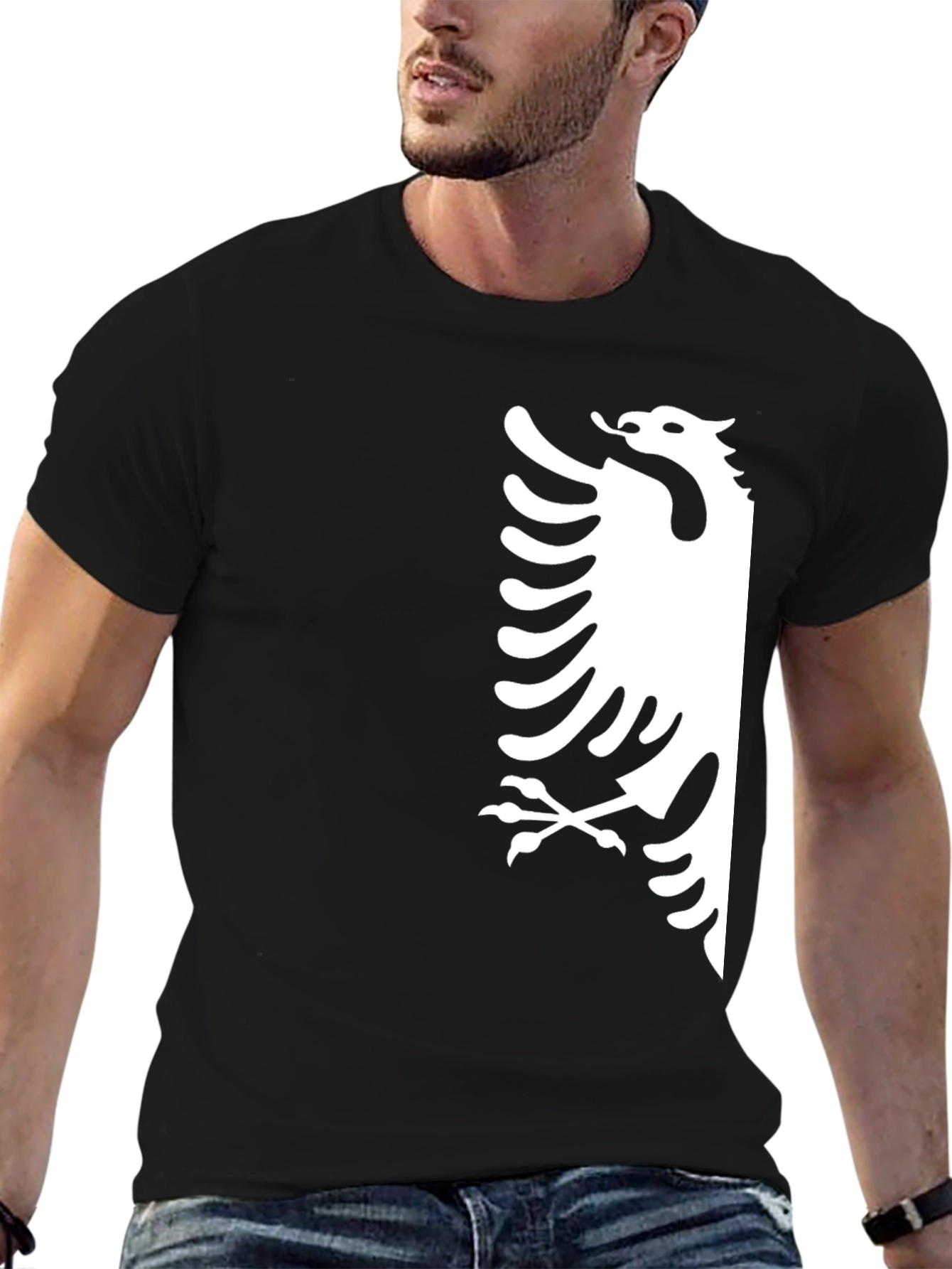 Mens Black T-Shirt with White Eagle Design
