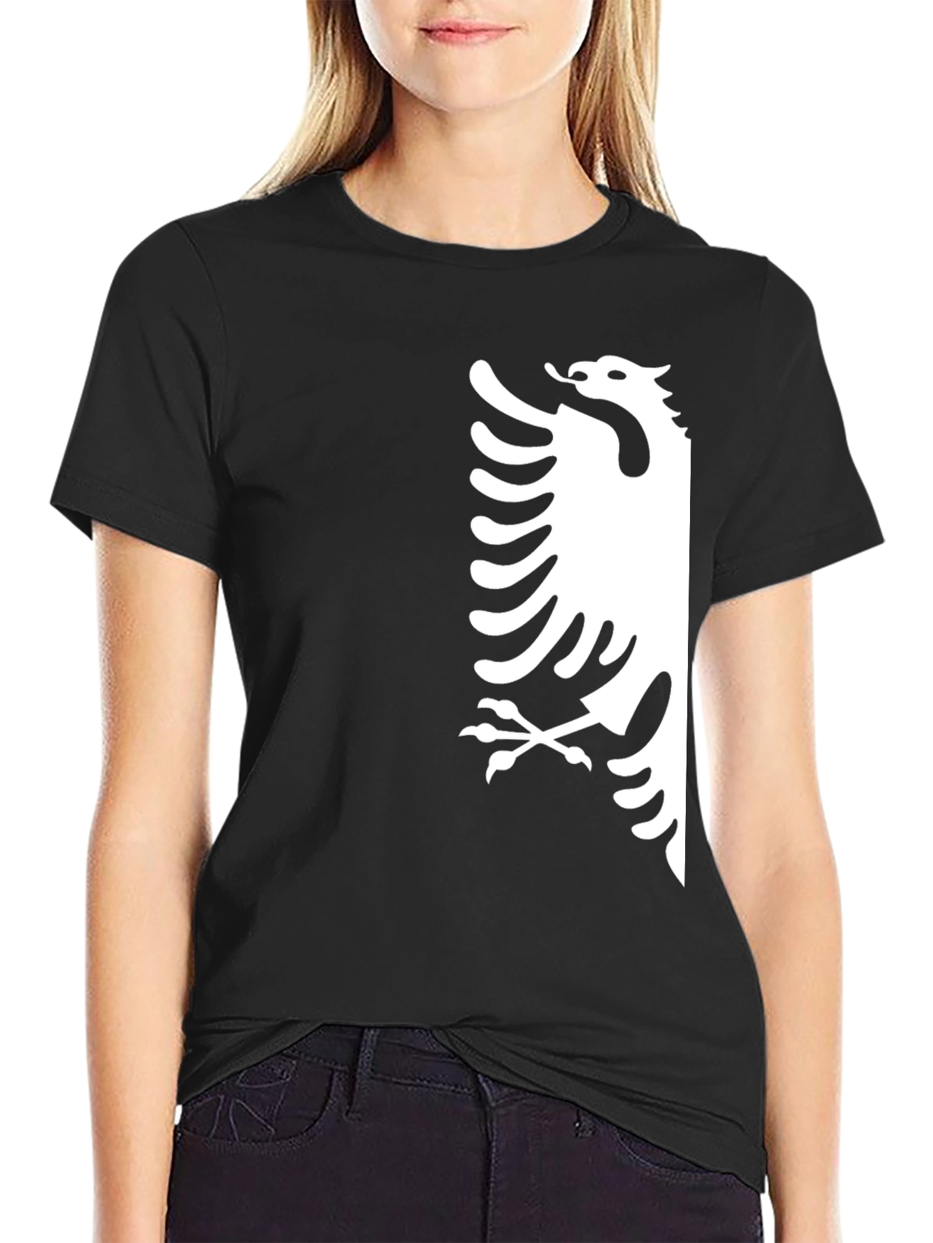 Mens Black T-Shirt with White Eagle Design