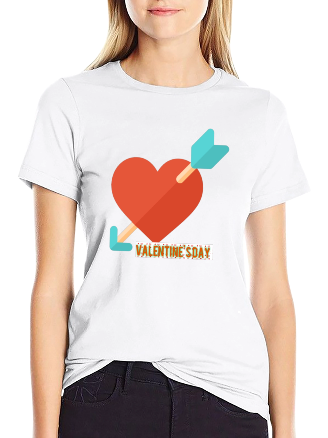 Valentines Day Heart & Arrow Graphic Tee - Black