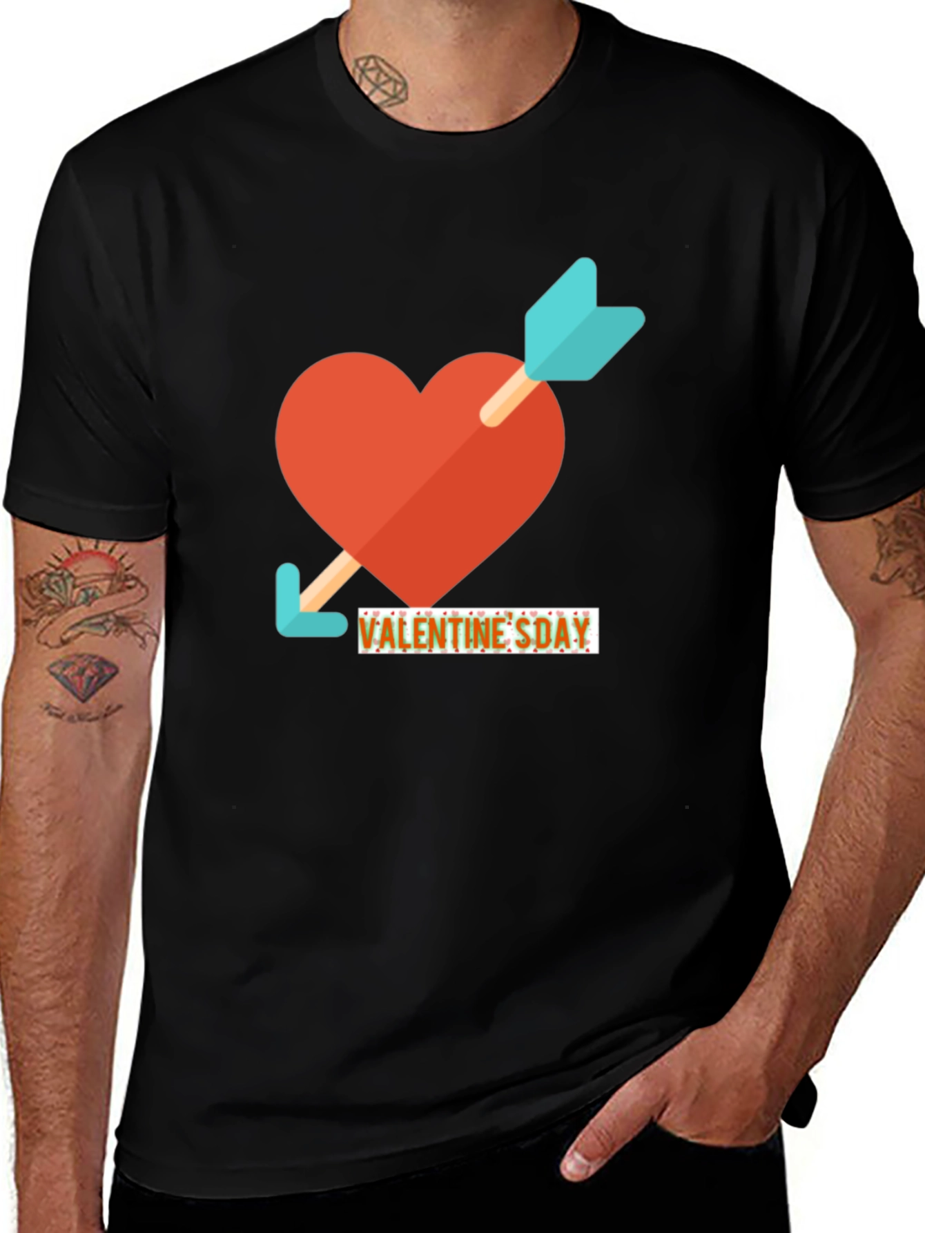 Valentines Day Heart & Arrow Graphic Tee - Black