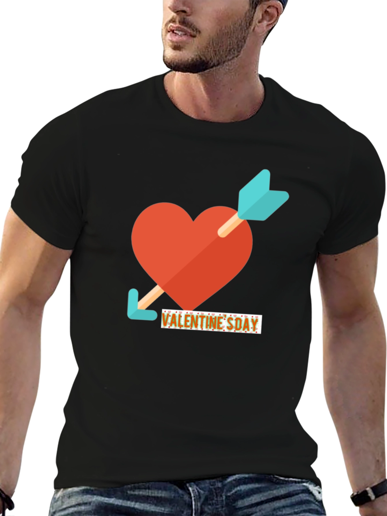 Valentines Day Heart & Arrow Graphic Tee - Black