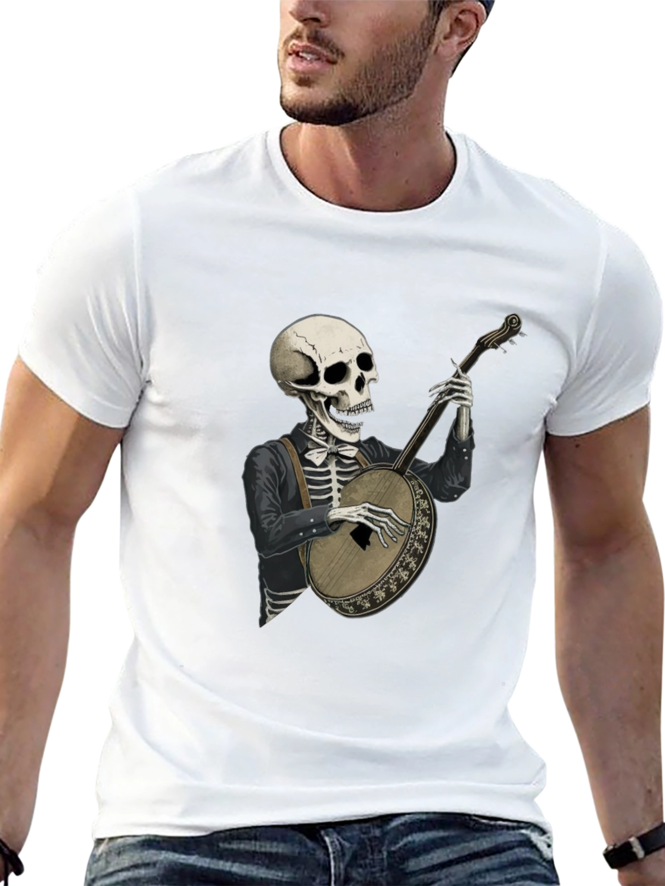 Skeleton Banjo Player Graphic Tee