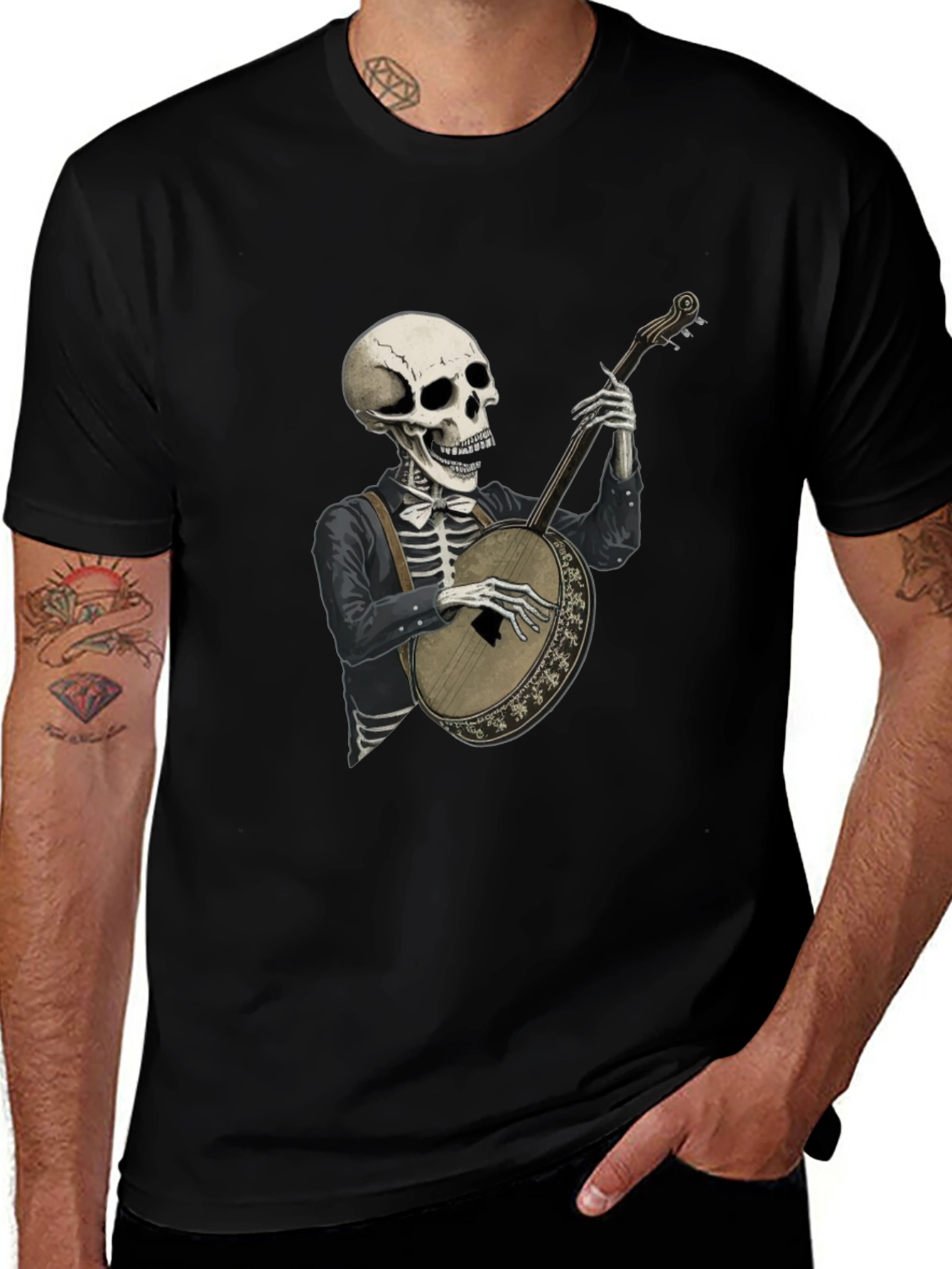 Skeleton Banjo Player Graphic Tee