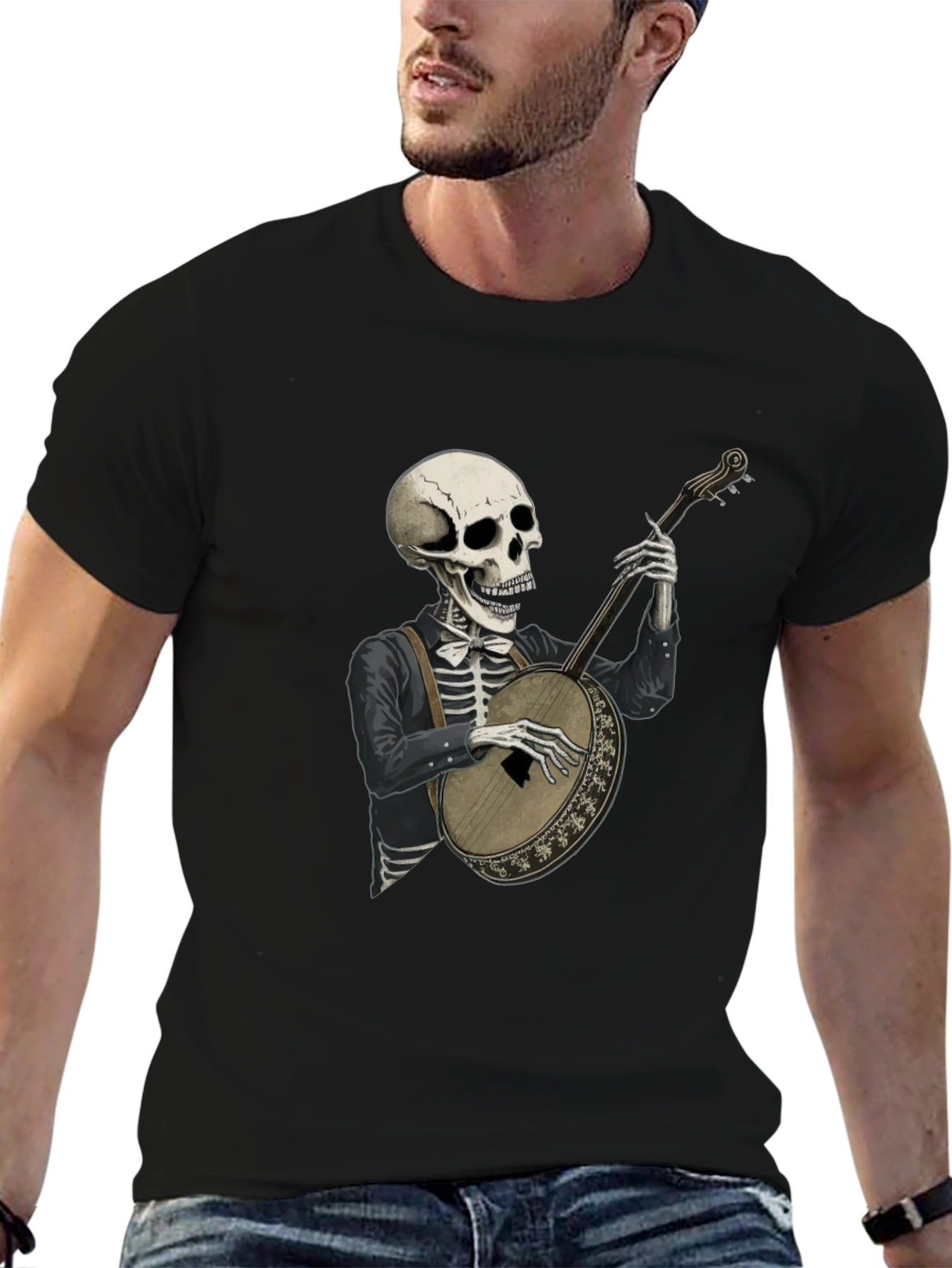 Skeleton Banjo Player Graphic Tee